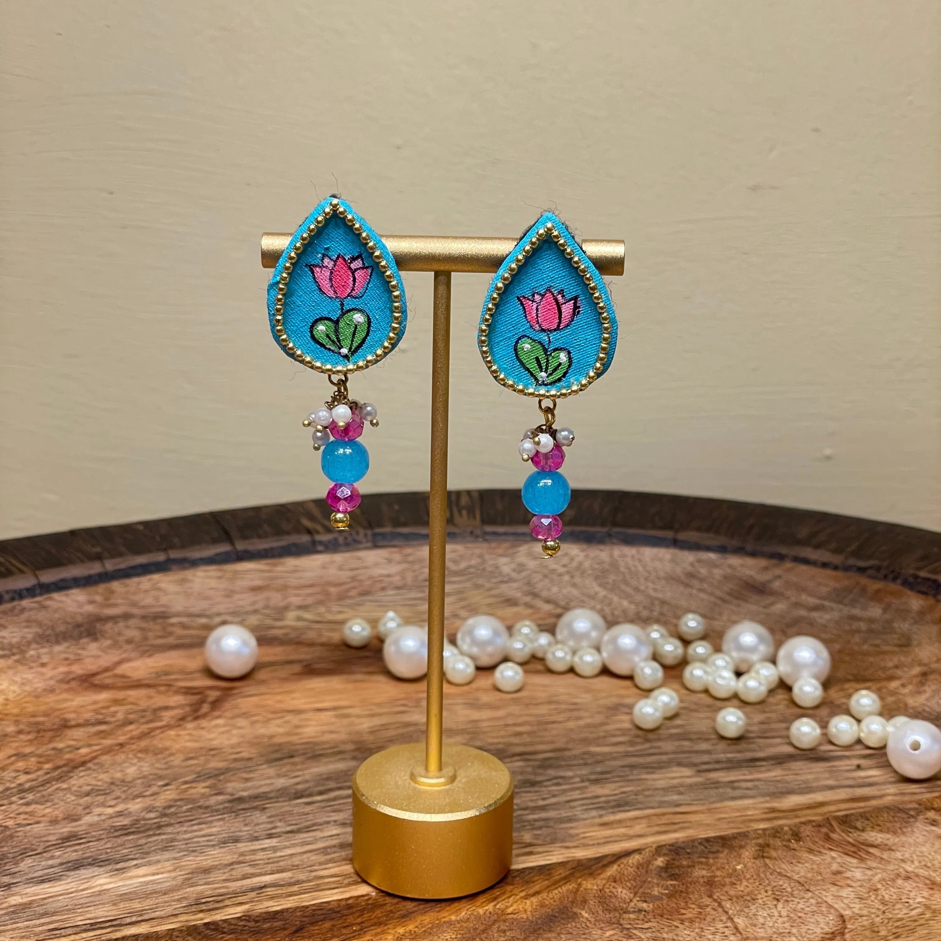 Petal Mini Classic Blue Hand Painted Stud (Earrings) HP-ER-117 - KHOJ.CITY