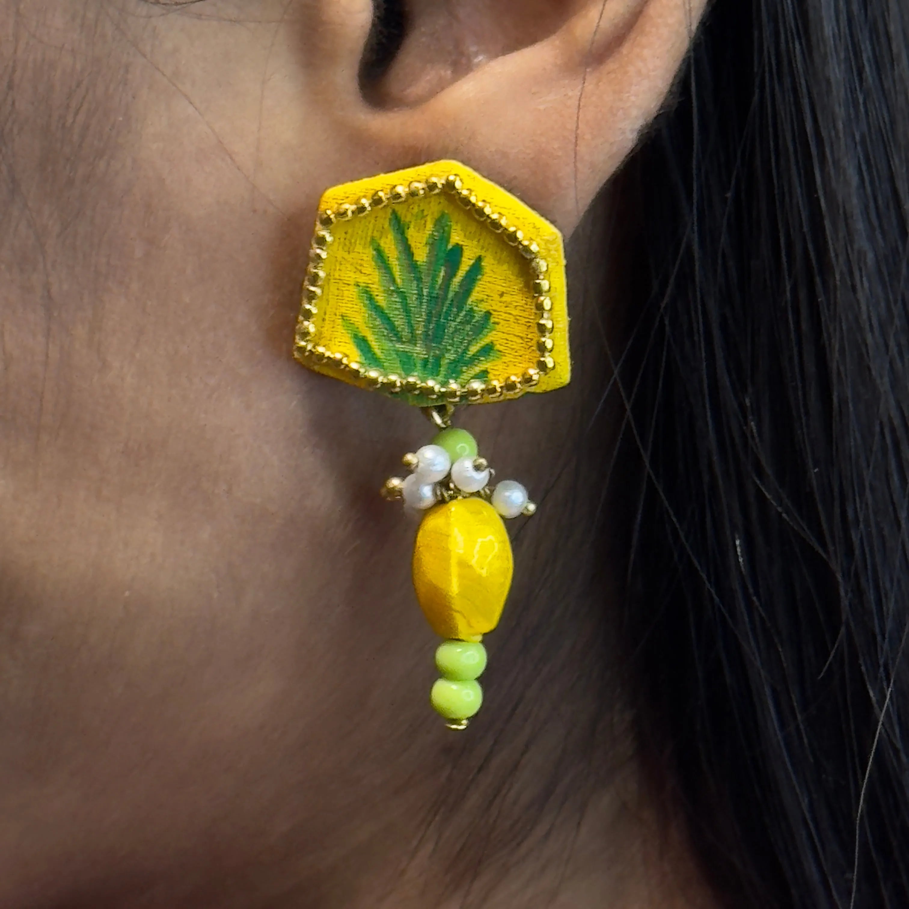 Reni Mini Classic Haldi Yellow Hand Painted Stud (Earrings) HP-ER-118 - KHOJ.CITY