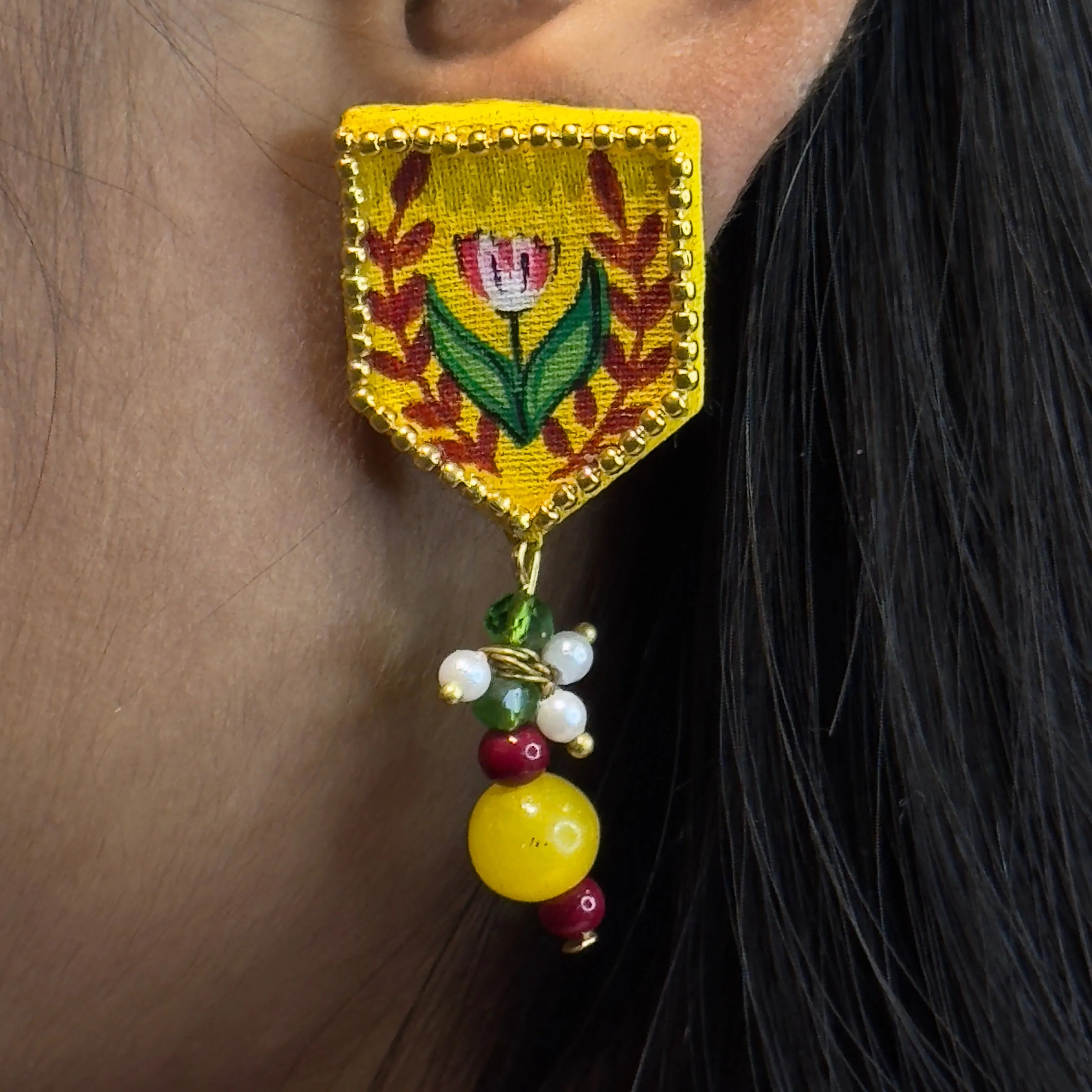 Penta Mini Classic Haldi Yellow Hand Painted Stud (Earrings) HP-ER-119 - KHOJ.CITY