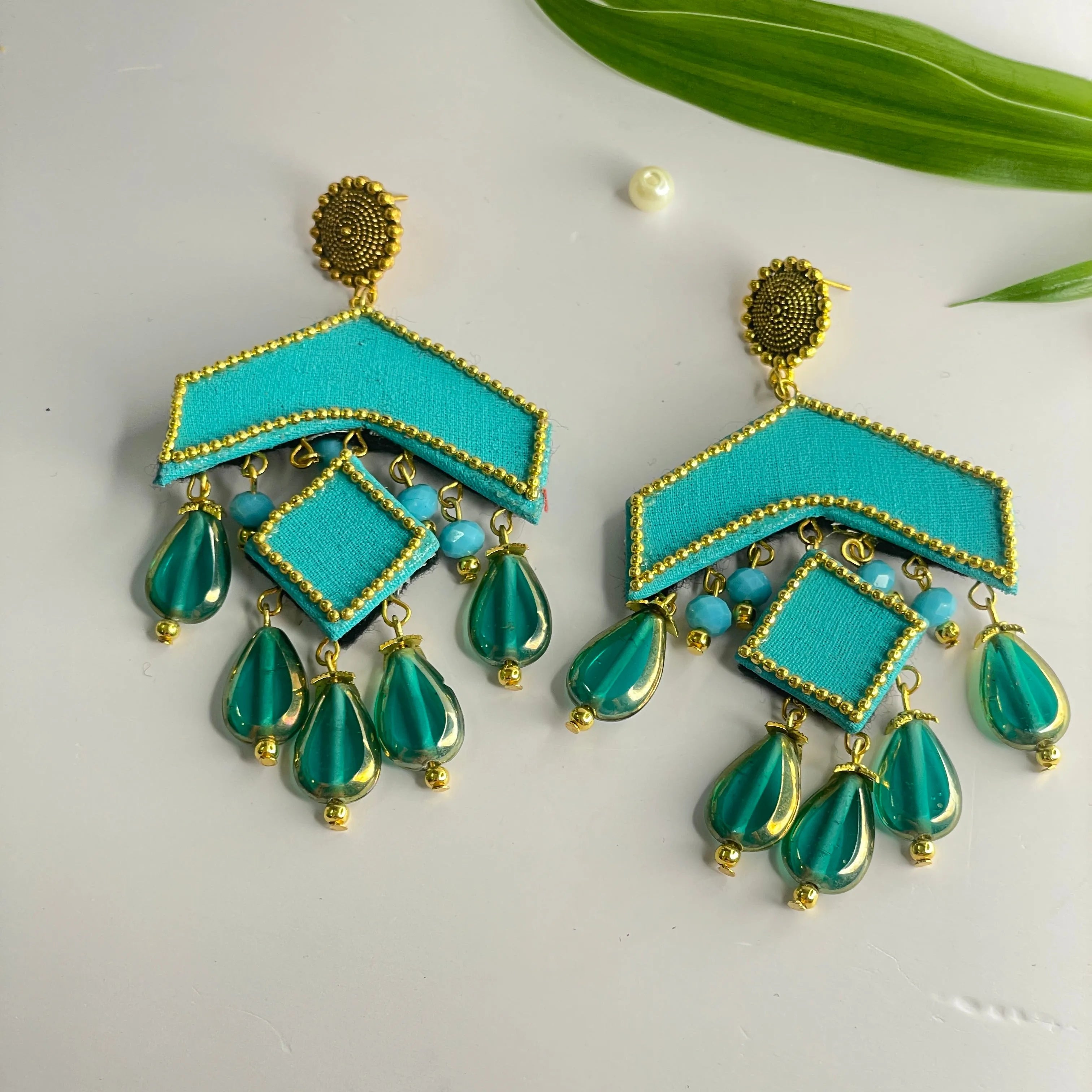 Amant Bohemian Teal Blue Handmade Drop (Earrings) HP-ER- - KHOJ.CITY