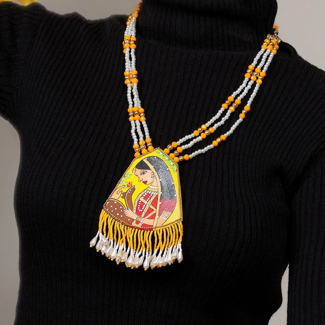 Mithila Haldi Classic Hand Painted (Necklace) HP-NP-064 - KHOJ.CITY