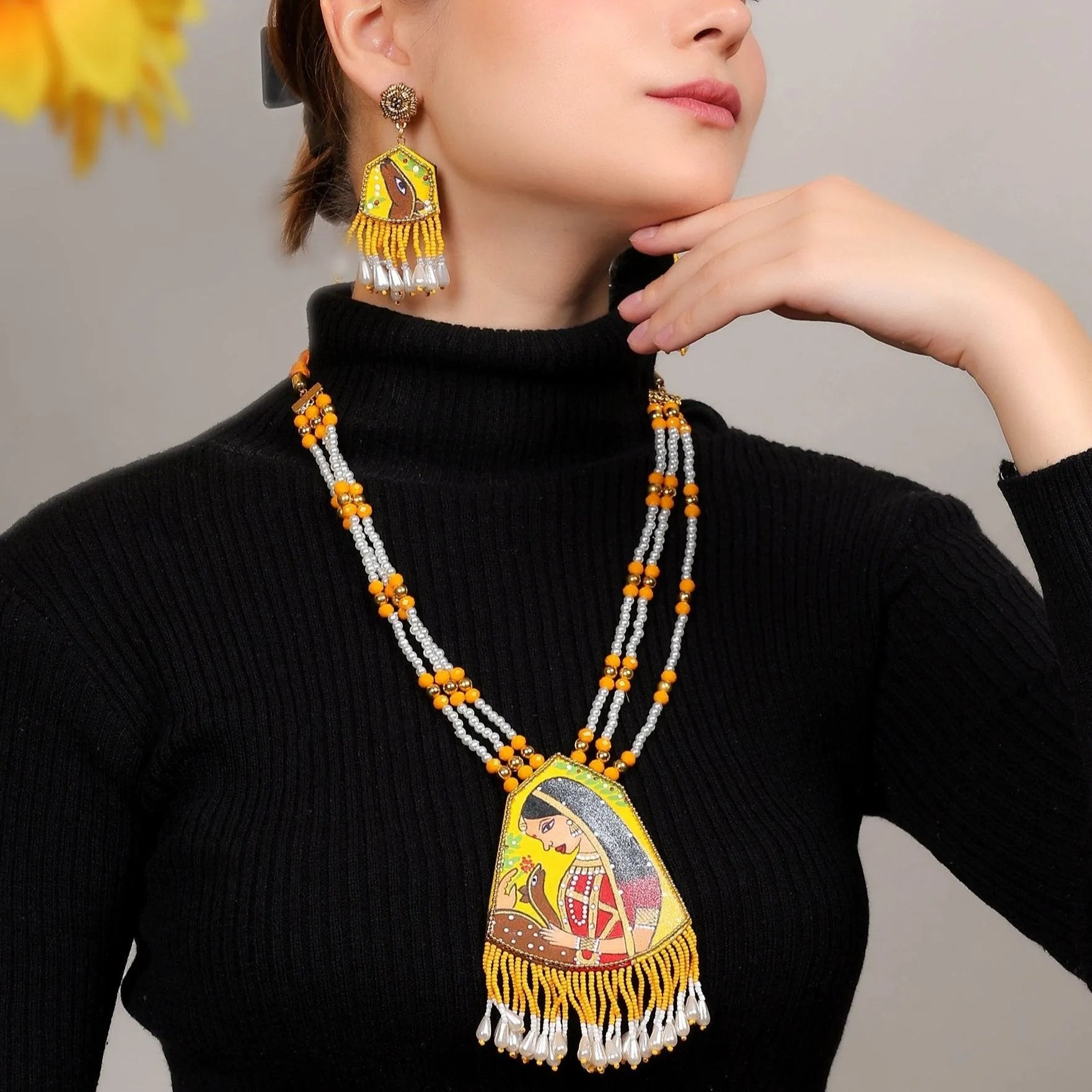 Mithila Haldi Classic Hand Painted (Necklace Set) HP-NP-195 - KHOJ.CITY