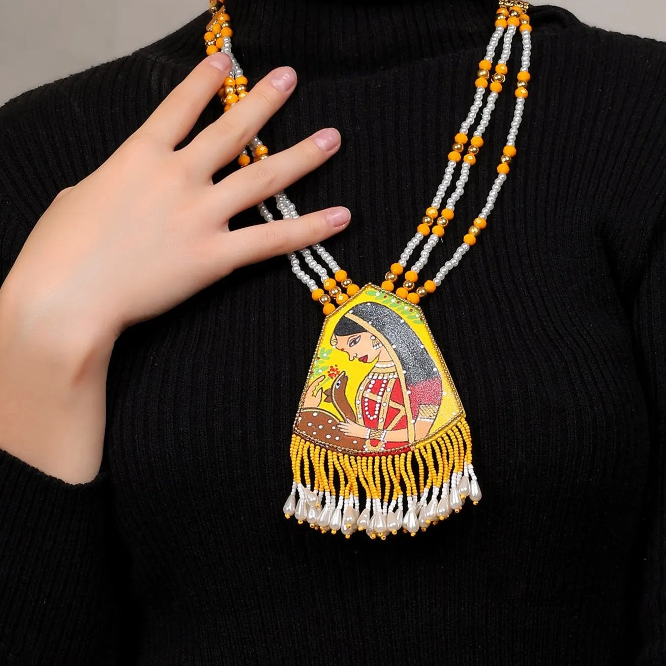 Mithila Haldi Classic Hand Painted (Necklace Set) HP-NP-195 - KHOJ.CITY