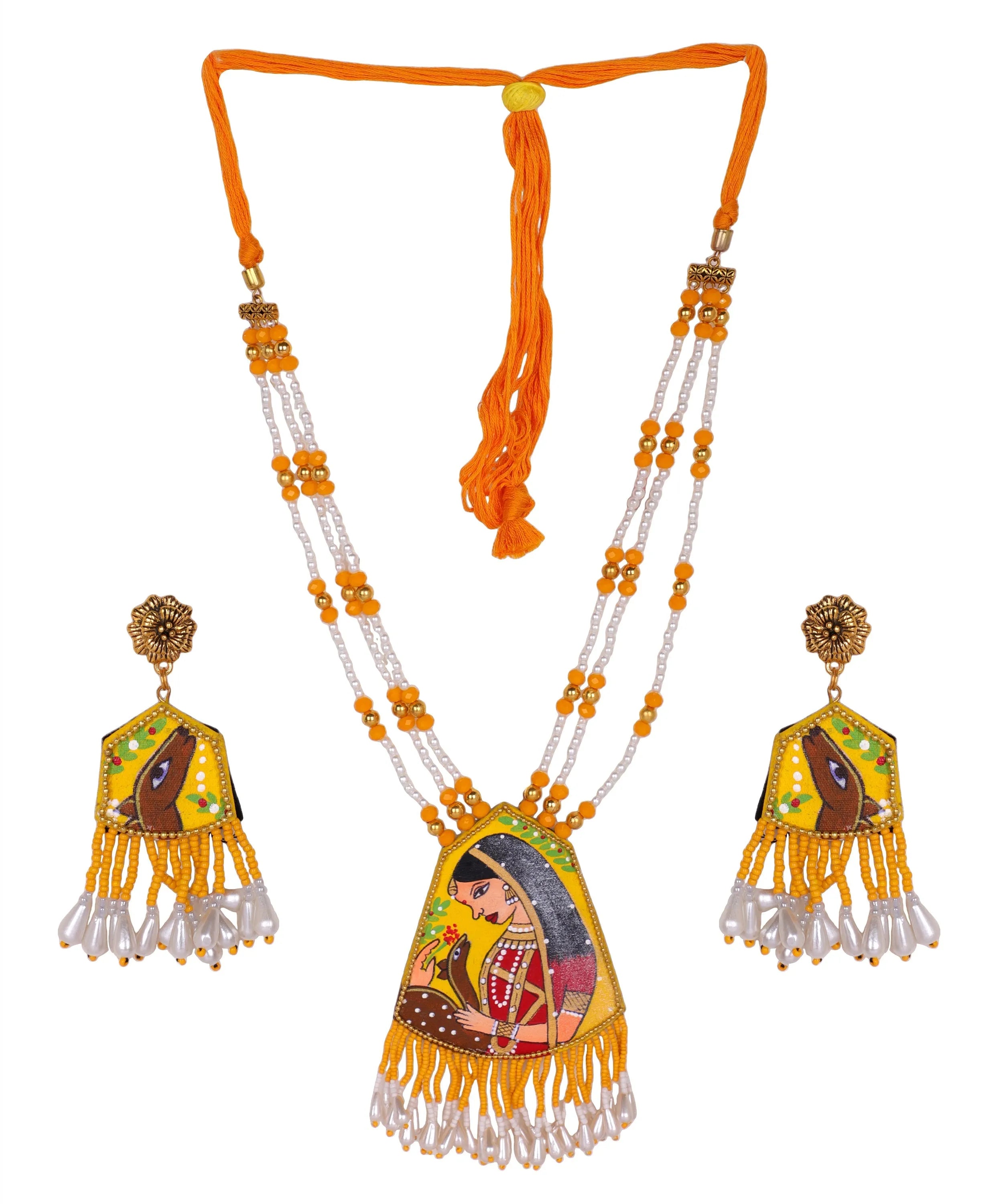 Mithila Haldi Classic Hand Painted (Necklace Set) HP-NP-195 - KHOJ.CITY