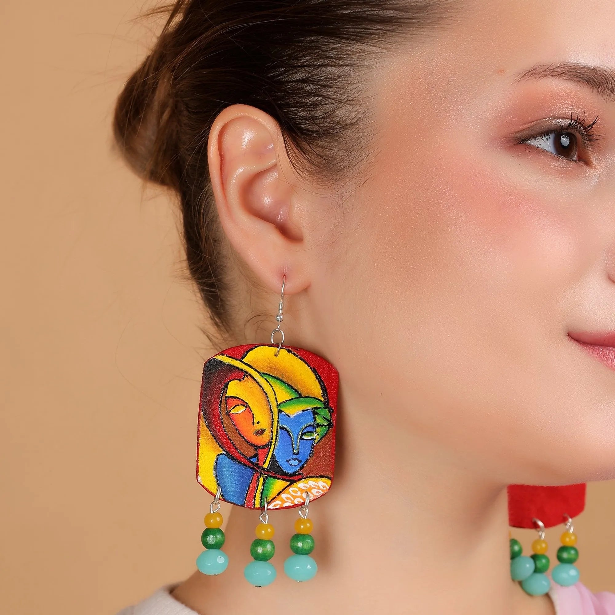 Modern Brij Ke Kanha Traditional Multi Color Hand Painted (Earrings) HP-ER-031 - KHOJ.CITY