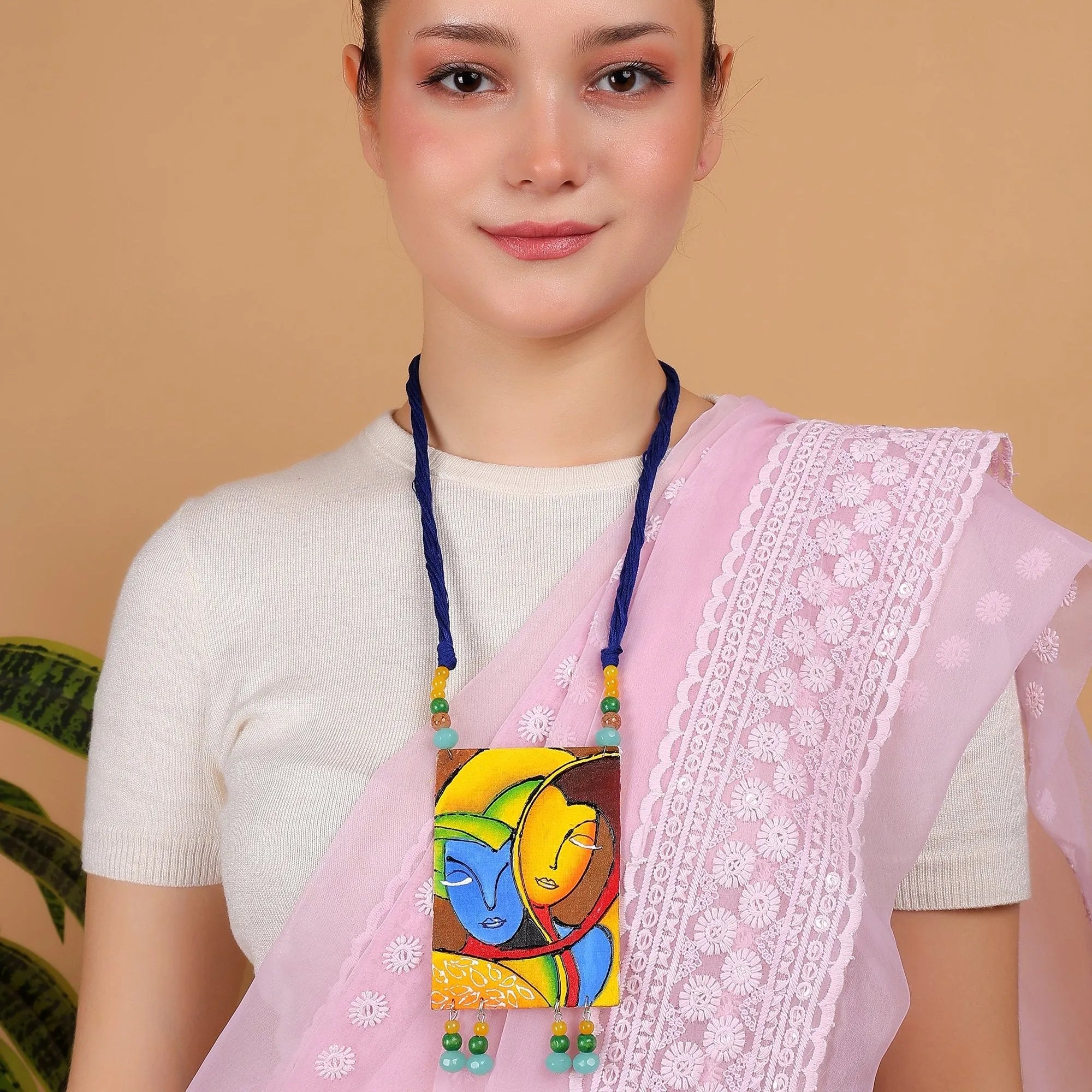 Modern Brij Ke Kanha Traditional Multi Color Hand Painted (Necklace) HP-NP-018 - KHOJ.CITY