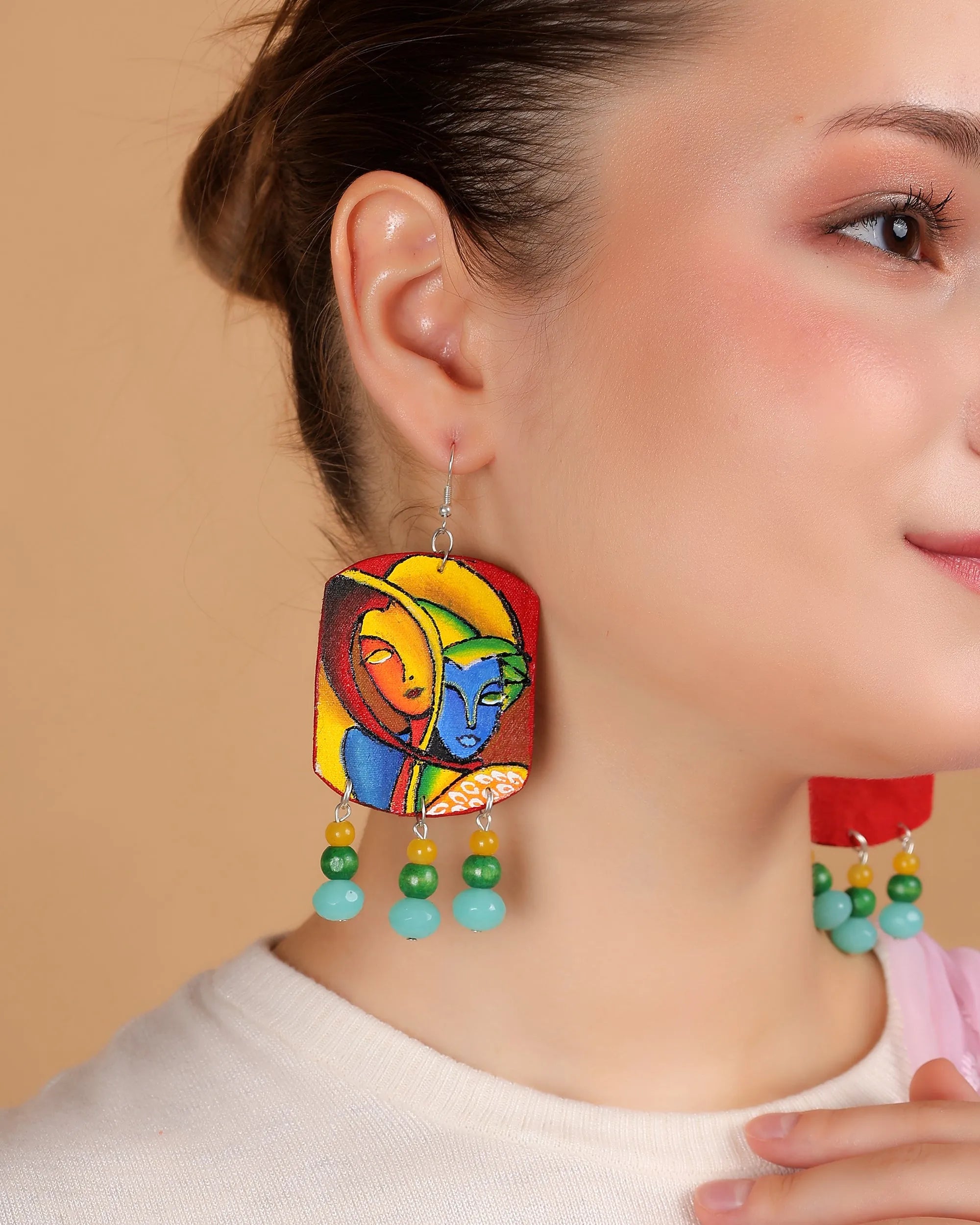 Modern Brij Ke Kanha Traditional Multi Color Hand Painted (Necklace Set) HP-NP-196 - KHOJ.CITY