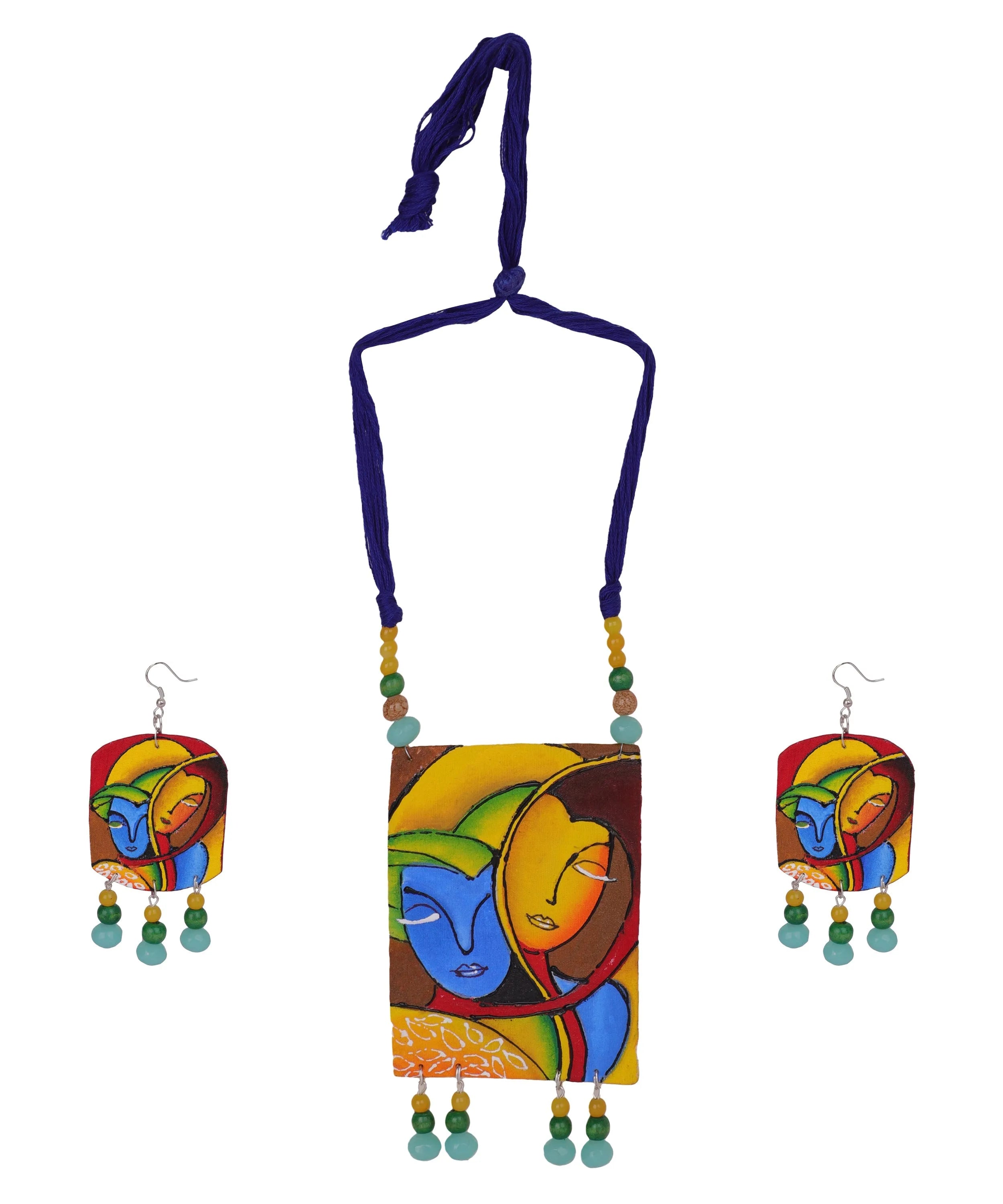 Modern Brij Ke Kanha Traditional Multi Color Hand Painted (Necklace Set) HP-NP-196 - KHOJ.CITY
