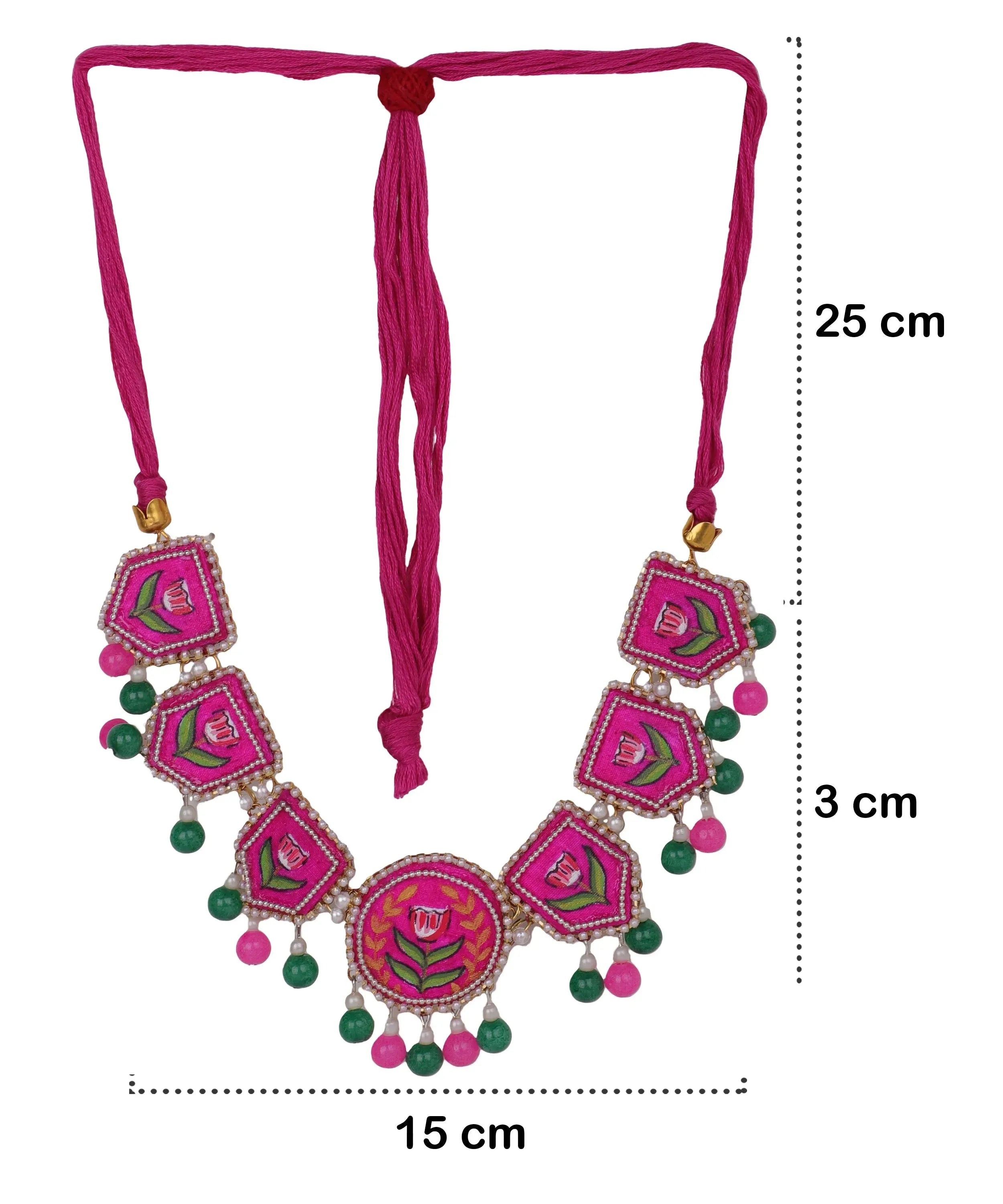 Acacia Bohemian Dark Pink Hand Painted (Necklace/Choker Set) HP-NP-169 - KHOJ.CITY
