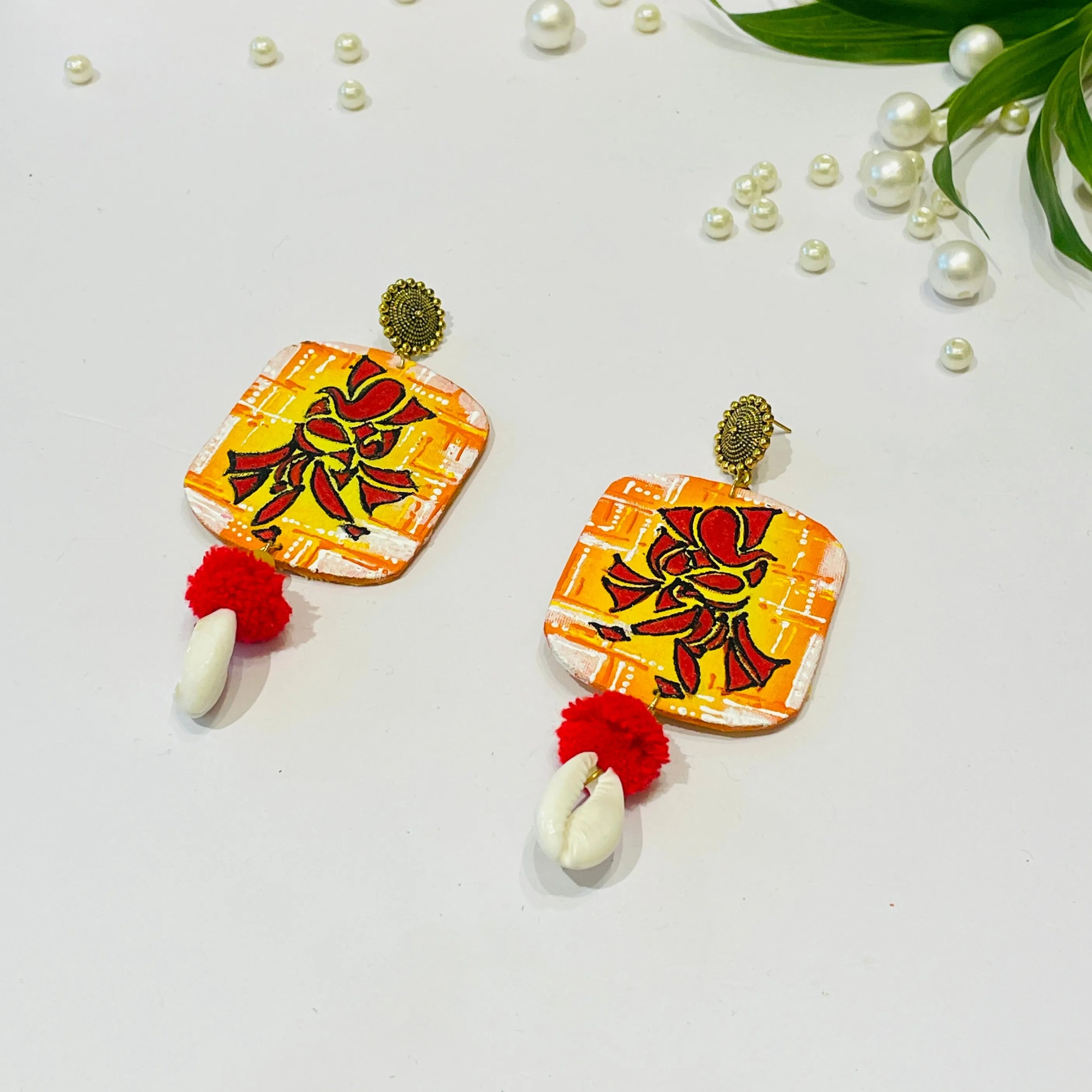 Taandav Mumbai Cha Ganesha Traditional Multi Color Hand Painted Drop (Earrings) HP-ER-140 - KHOJ.CITY
