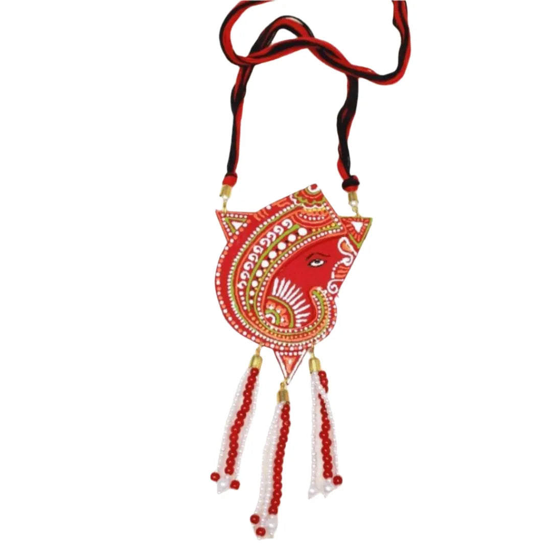 Vinayaka Mumbai Cha Ganesha Traditional Multi Color Hand Painted (Necklace) HP-NP-142 - KHOJ.CITY