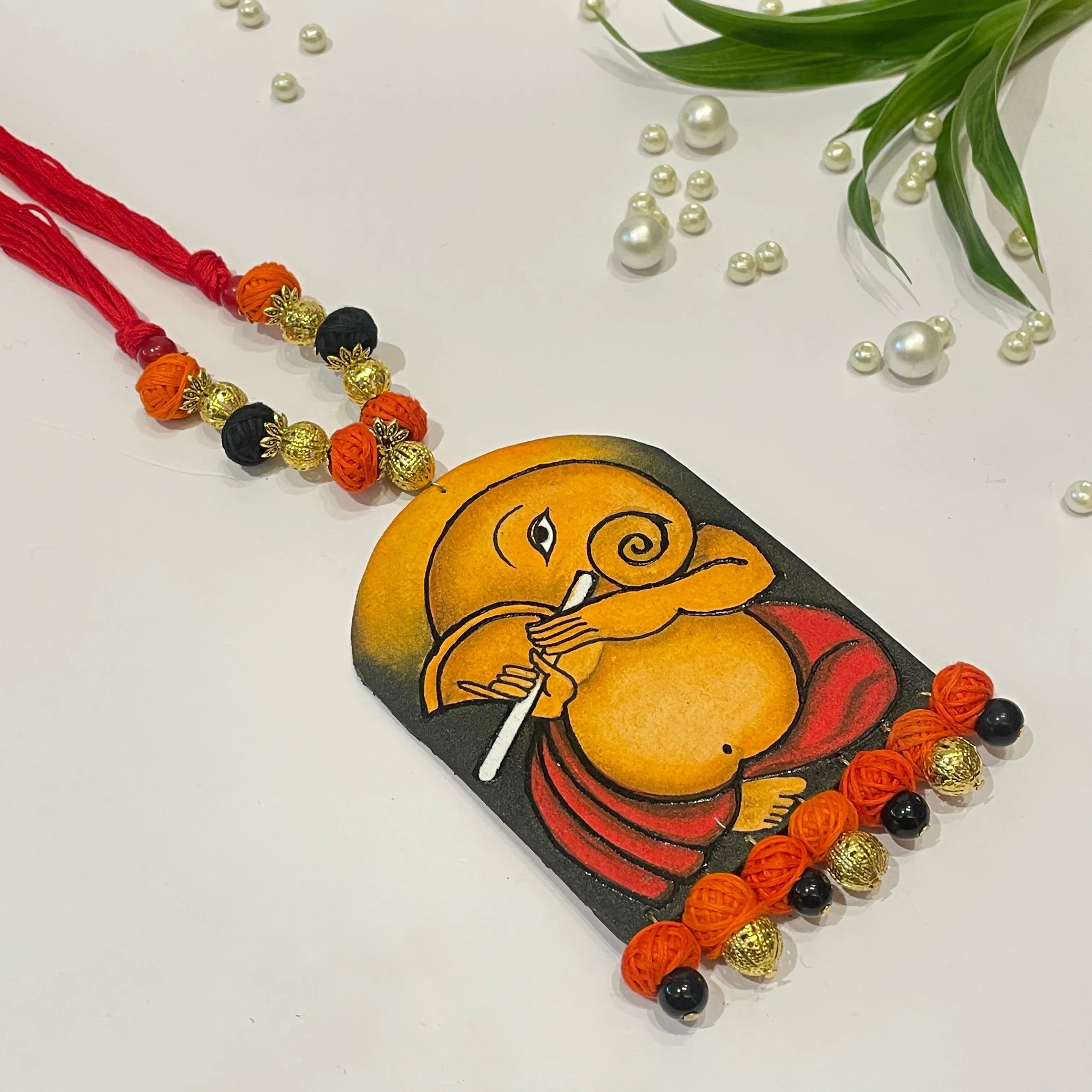 Ganapati Mumbai Cha Ganesha Traditional Multi Color Hand Painted (Necklace) HP-NP-144 - KHOJ.CITY
