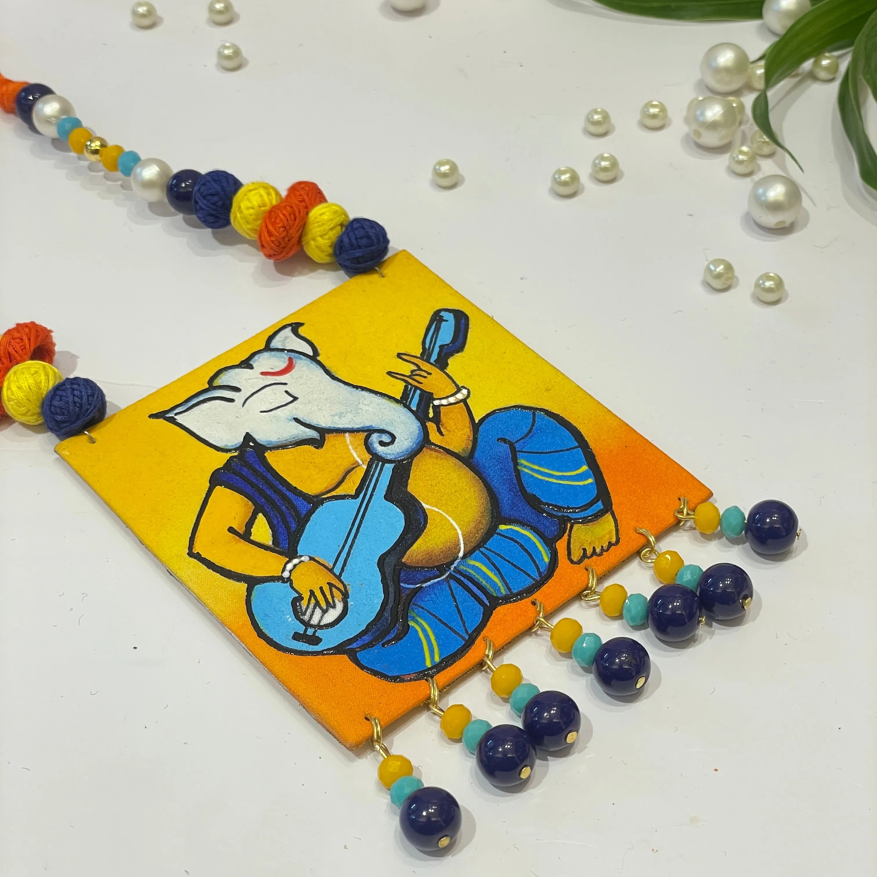 Geet Mumbai Cha Ganesha Traditional Multi Color Hand Painted (Necklace) HP-NP-145 - KHOJ.CITY