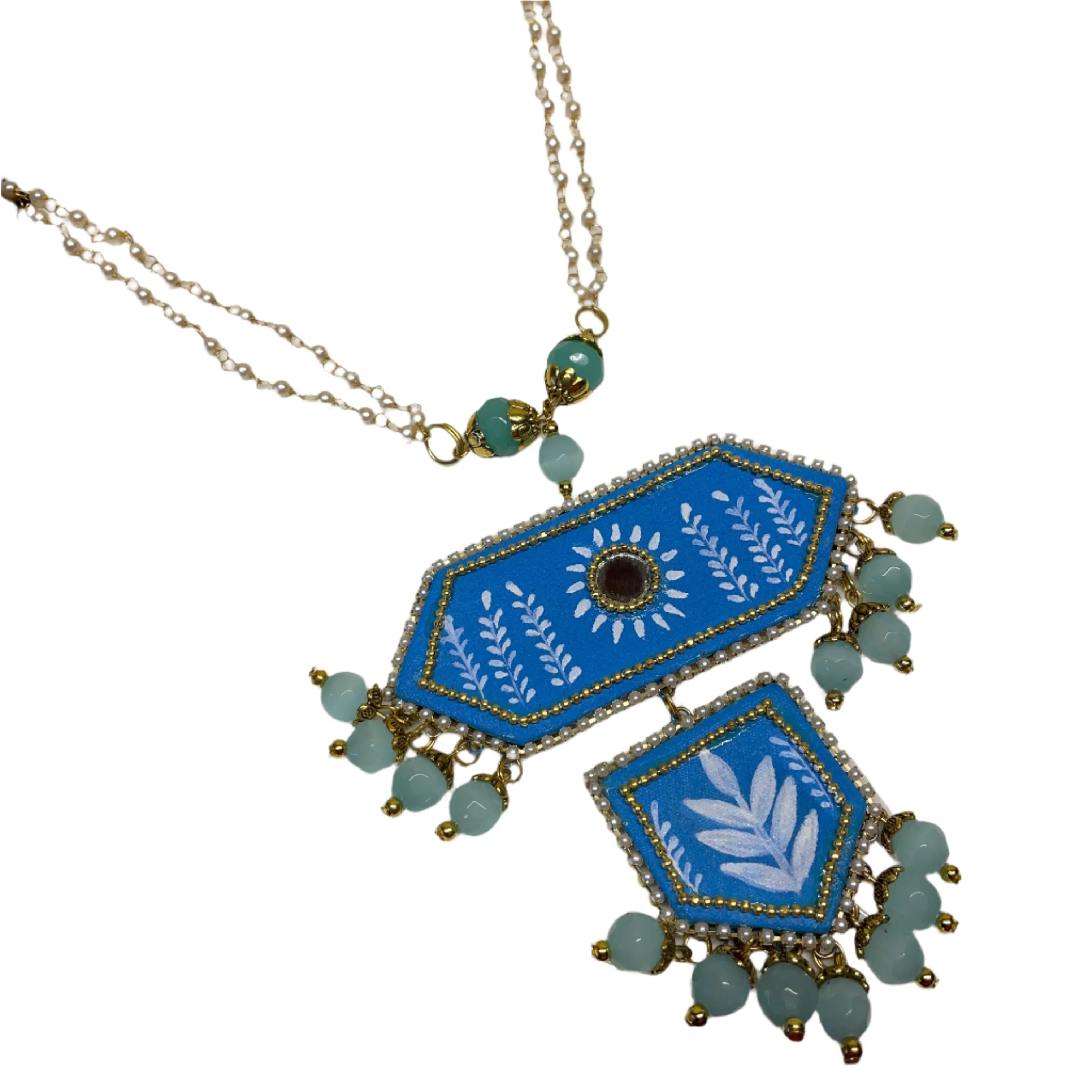 Nalini Blue Hand Painted (Necklace) HP-NP-070 - KHOJ.CITY