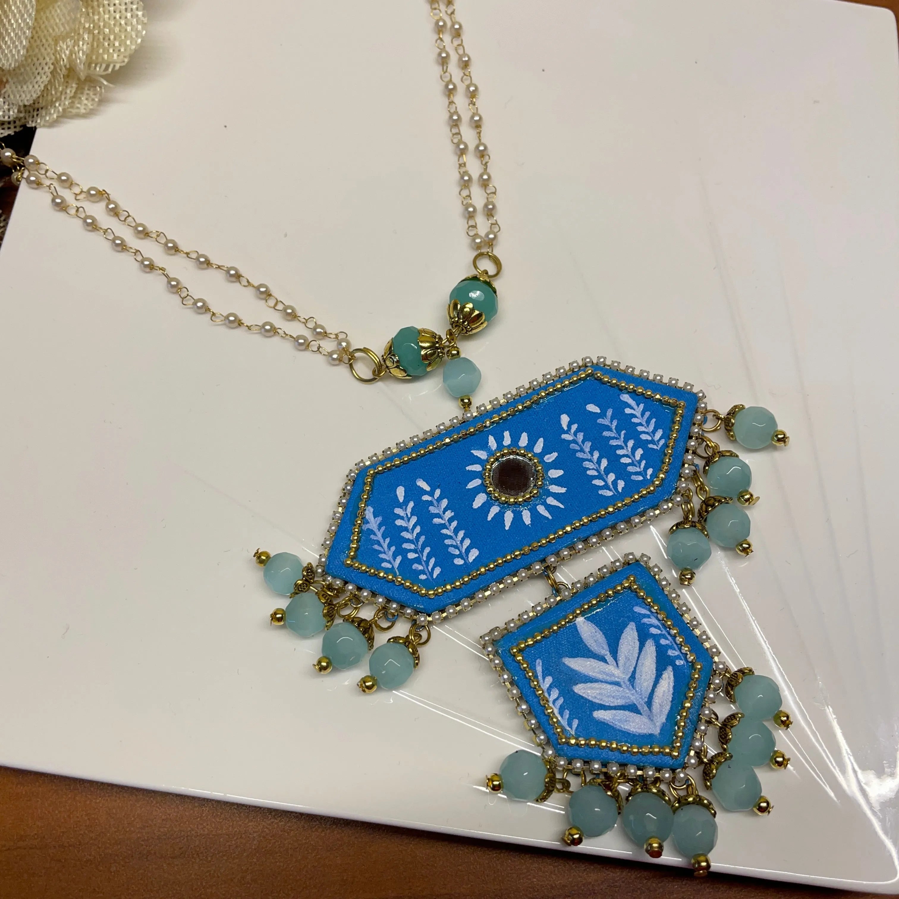 Nalini Blue Hand Painted (Necklace) HP-NP-070 - KHOJ.CITY