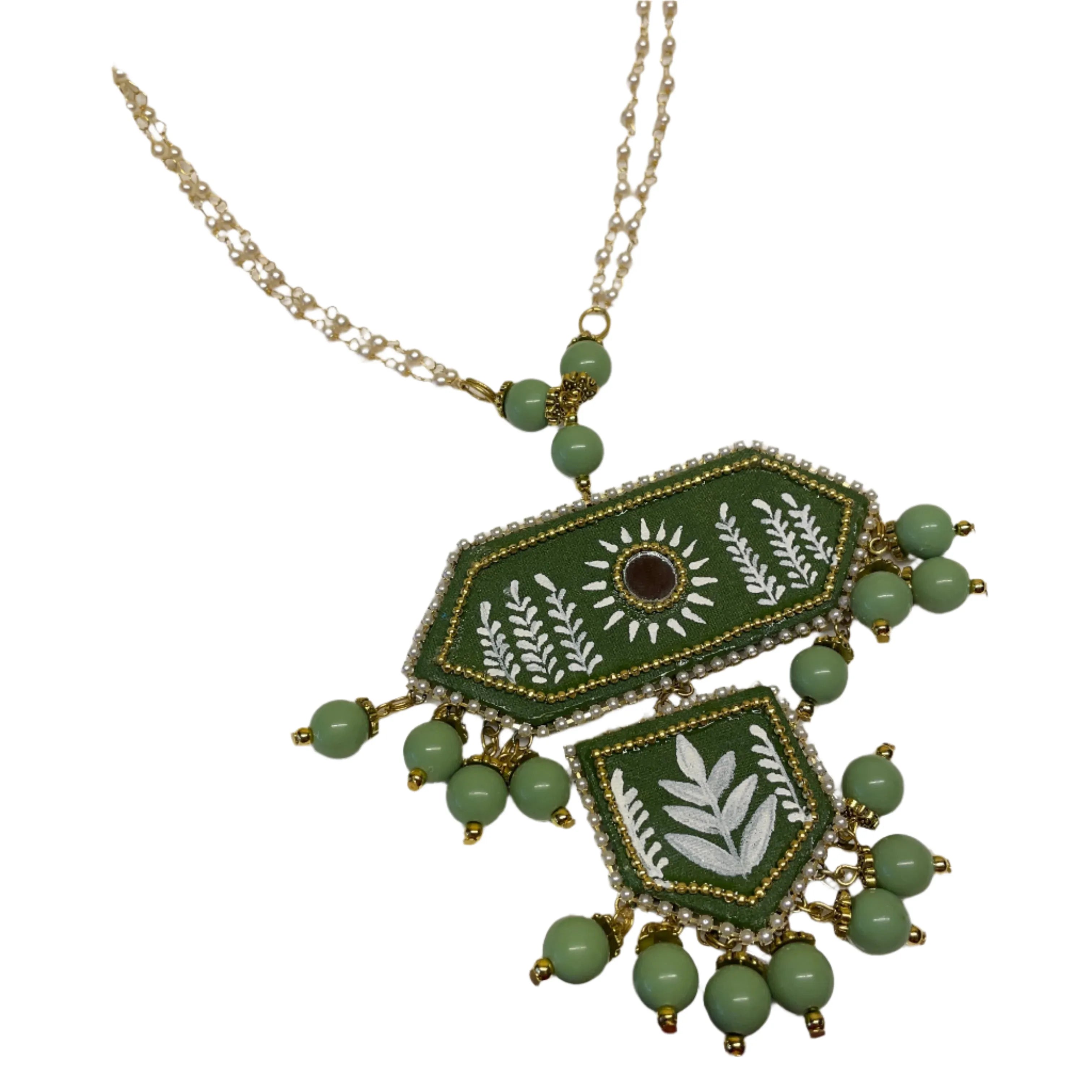 Nalini Green Hand Painted (Necklace) HP-NP-071 - KHOJ.CITY