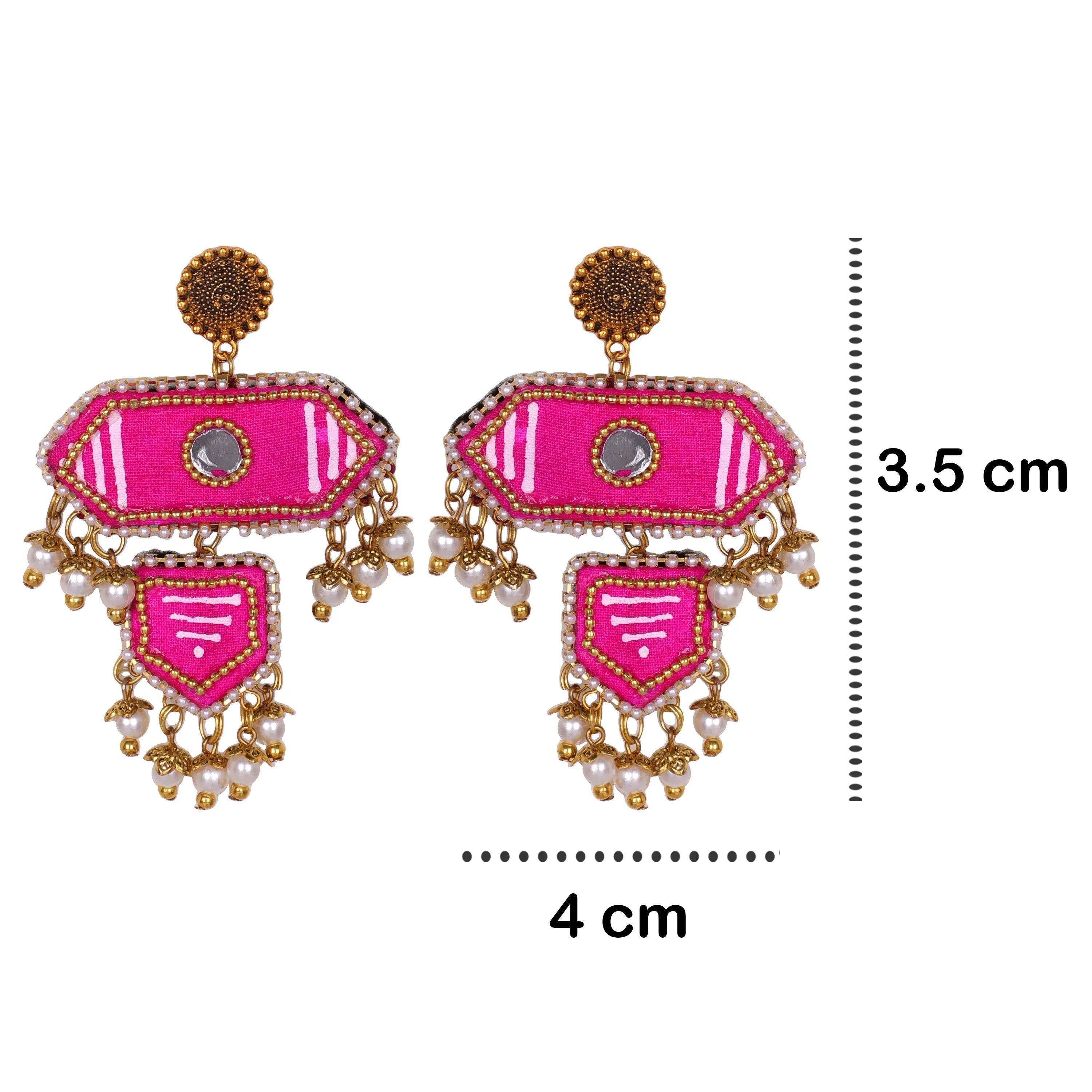 Nalini Traditional Dark Pink Hand Painted Drop (Earrings) HP-ER-207 - KHOJ.CITY