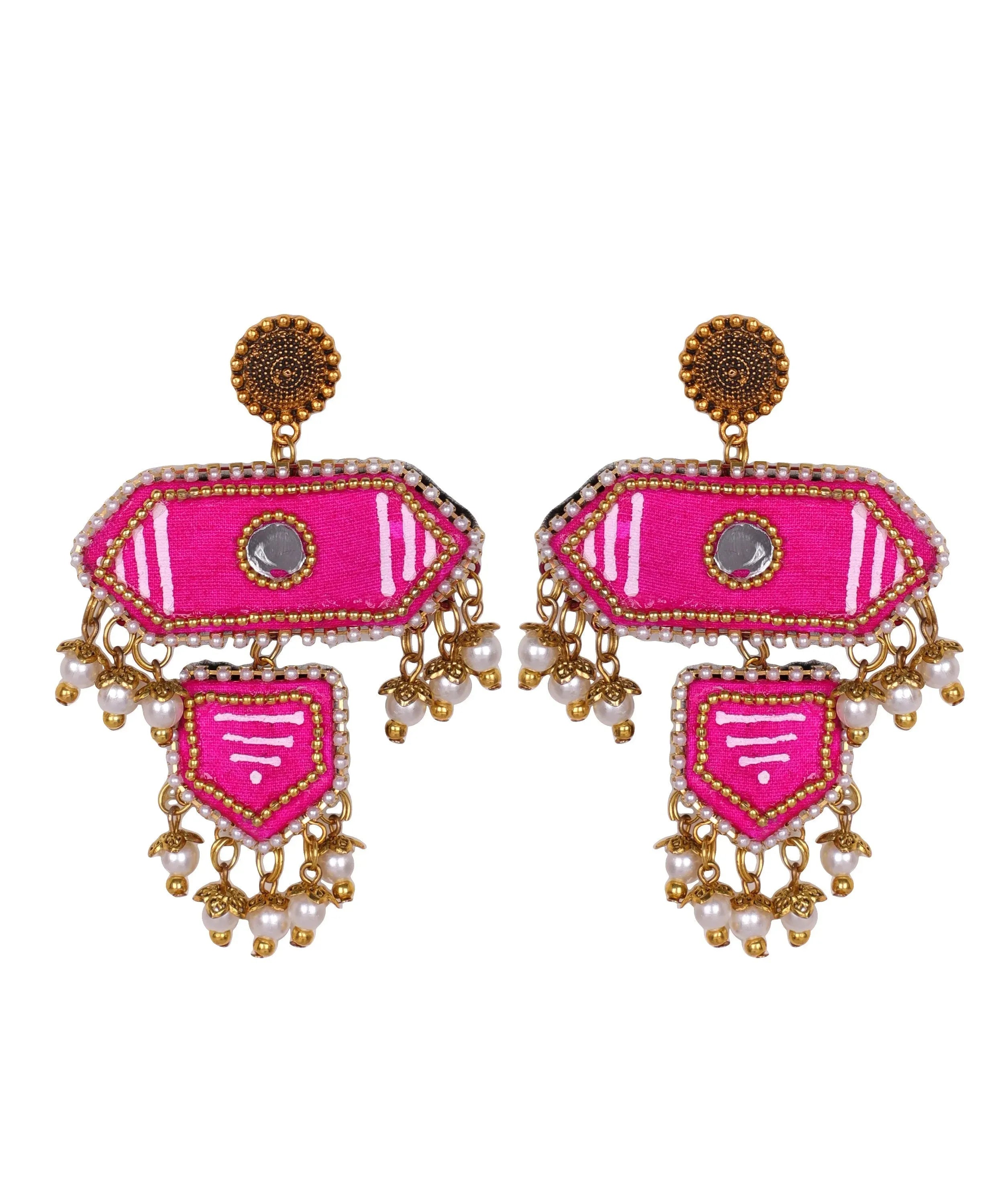 Nalini Traditional Dark Pink Hand Painted Drop (Shaadi Set) HP-NP-220 - KHOJ.CITY