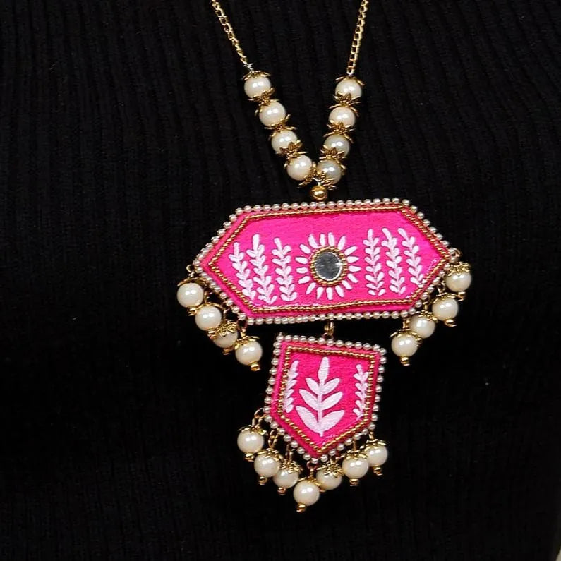 Nalini Traditional Dark Pink Hand Painted Drop (Necklace) HP-NP-197 - KHOJ.CITY