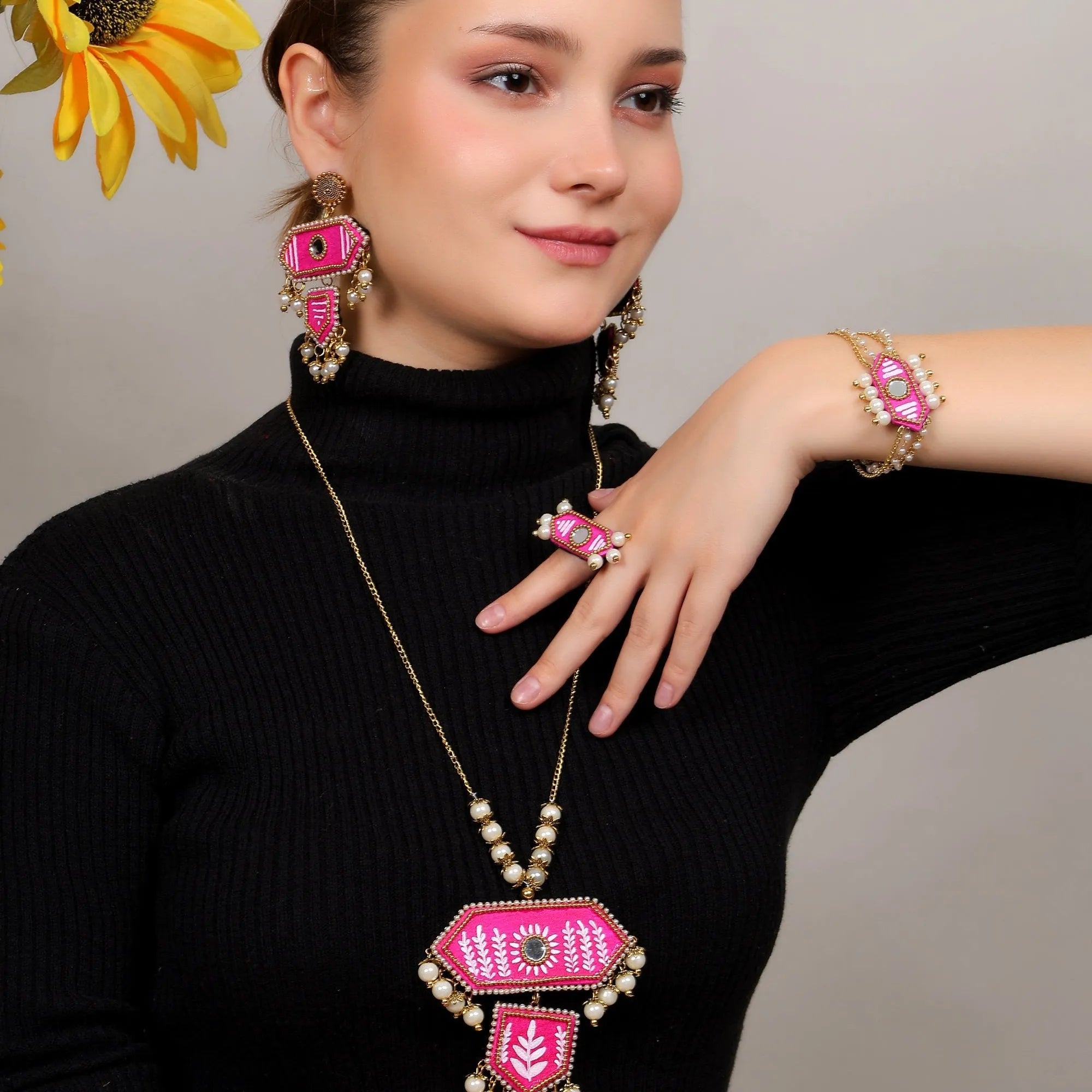 Nalini Traditional Dark Pink Hand Painted Drop (Shaadi Set) HP-NP-220 - KHOJ.CITY