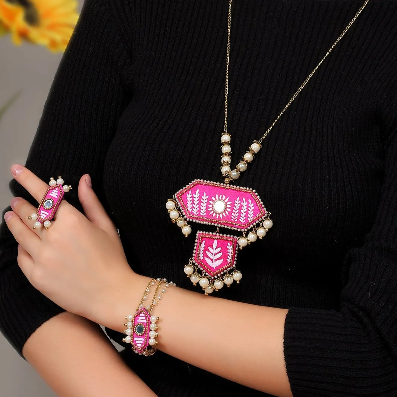 Nalini Traditional Dark Pink Hand Painted Drop (Shaadi Set) HP-NP-220 - KHOJ.CITY