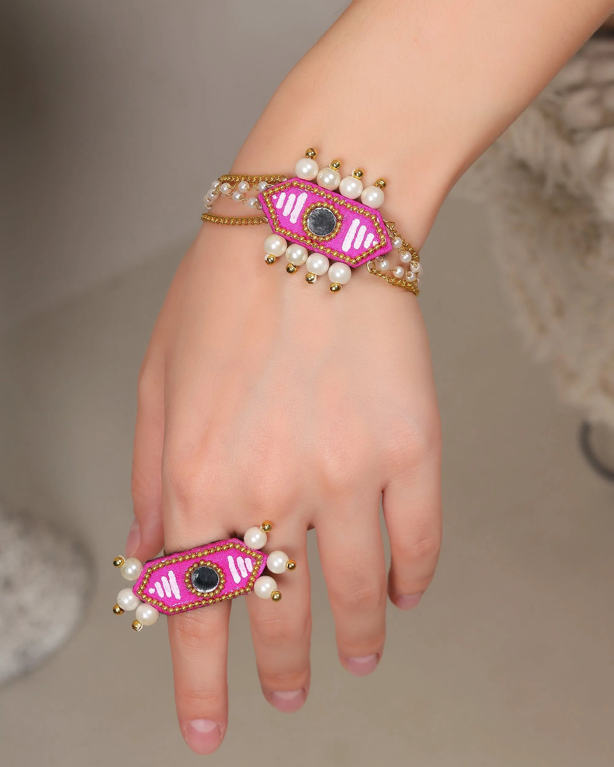 Nalini Traditional Dark Pink Hand Painted Drop (Shaadi Set) HP-NP-220 - KHOJ.CITY