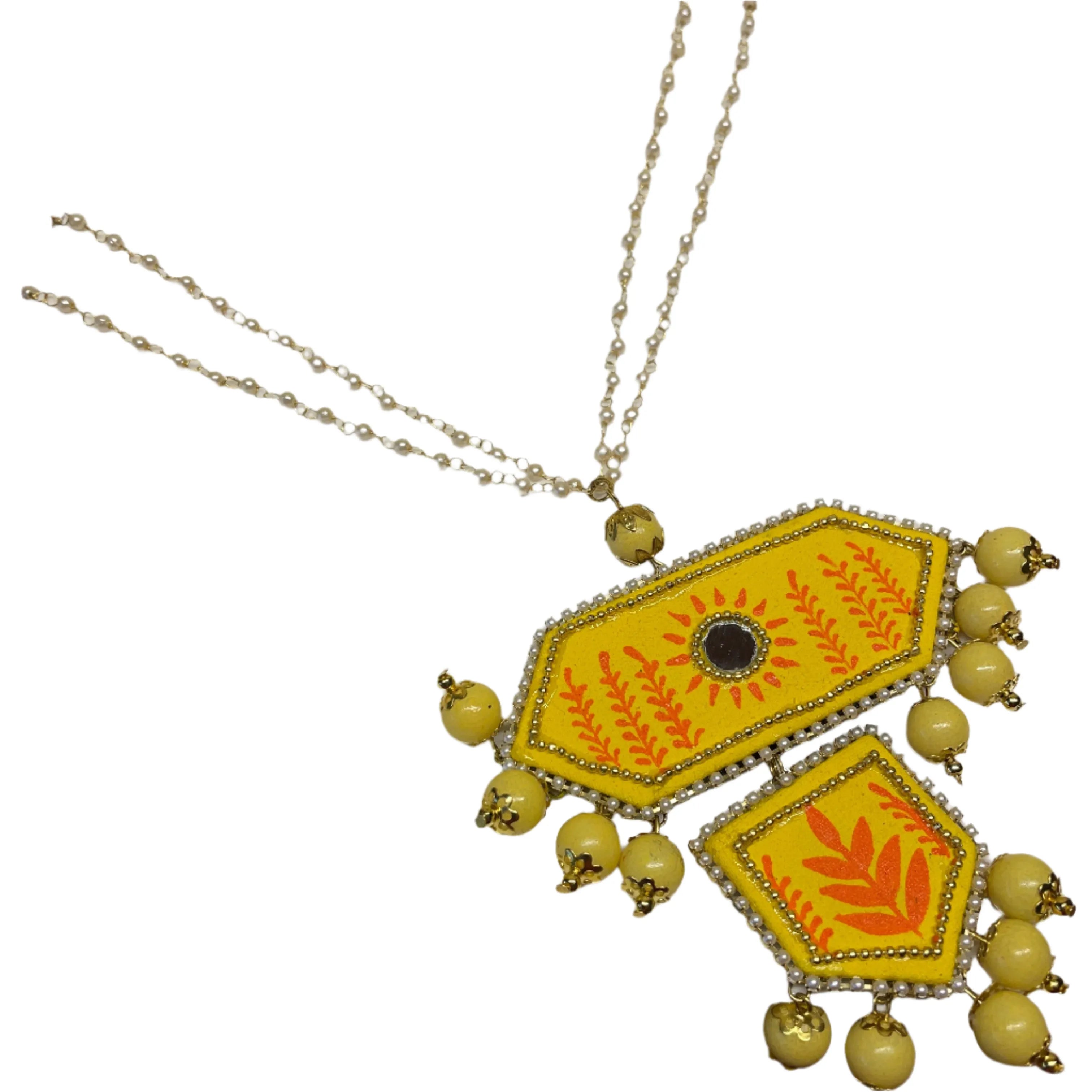 Nalini Yellow Hand Painted (Necklace) HP-NP-072 - KHOJ.CITY