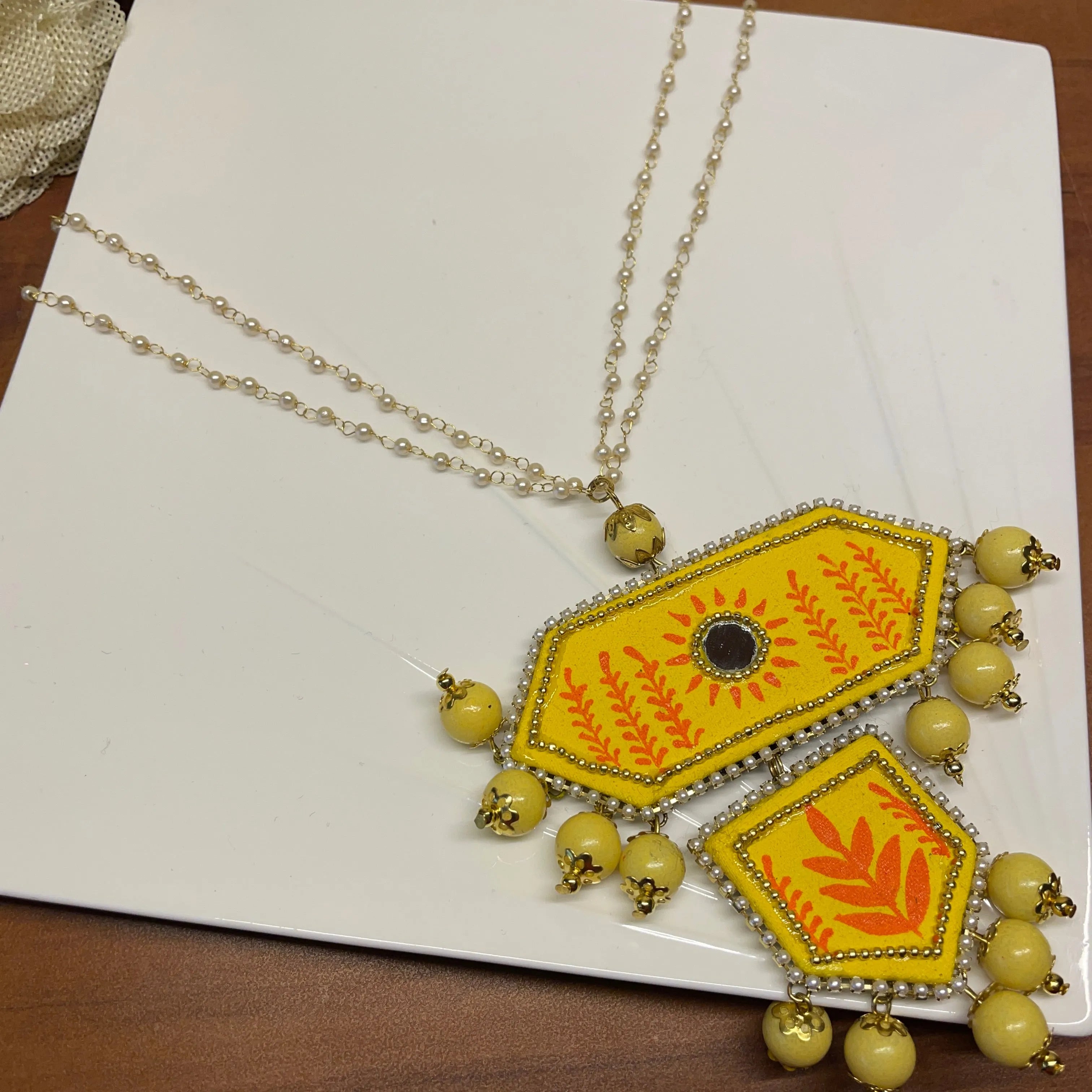 Nalini Yellow Hand Painted (Necklace) HP-NP-072 - KHOJ.CITY