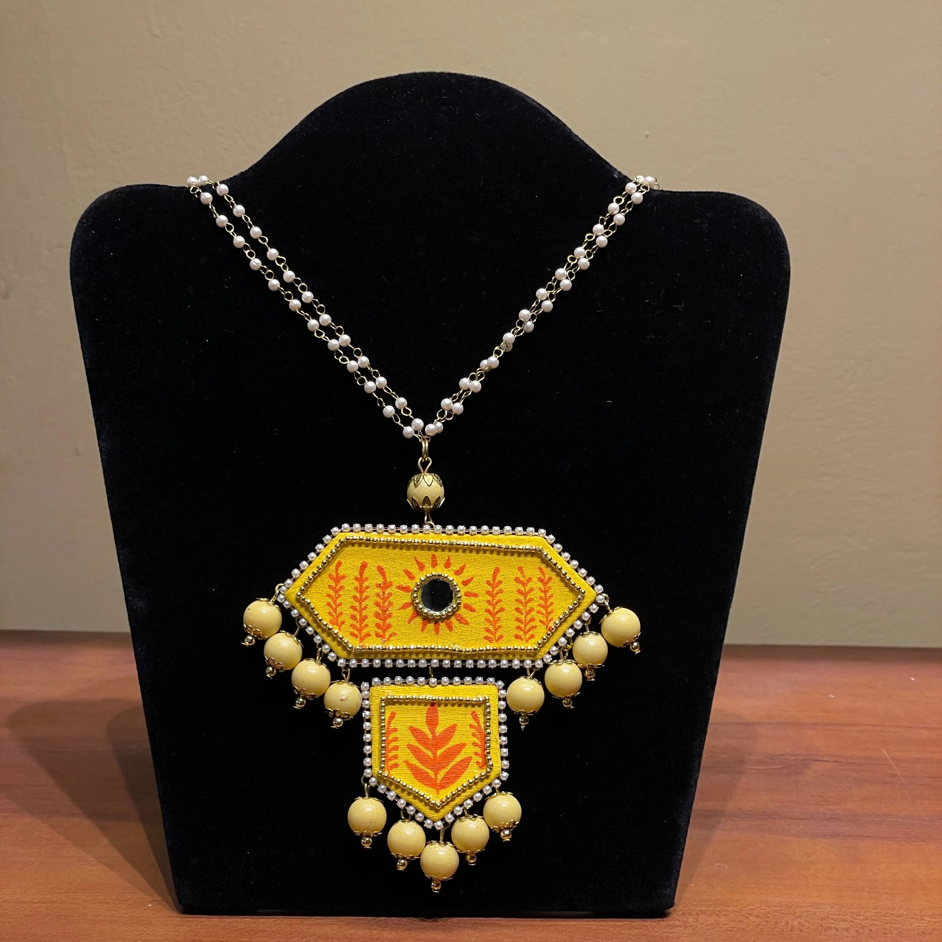 Nalini Yellow Hand Painted (Necklace) HP-NP-072 - KHOJ.CITY