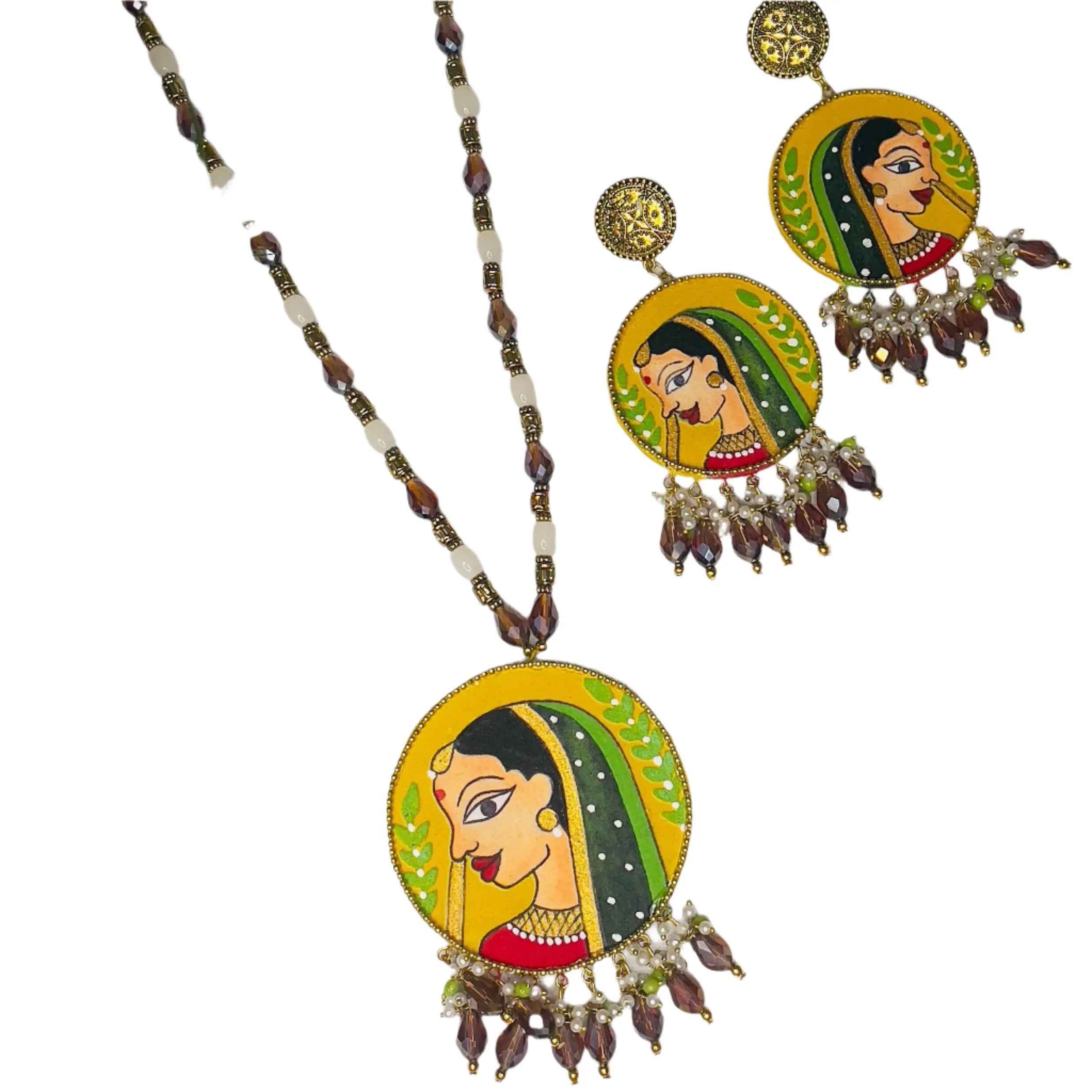 Nayana Haldi Yellow Classic Hand Painted (Necklace Set) HP-NP-162 - KHOJ.CITY