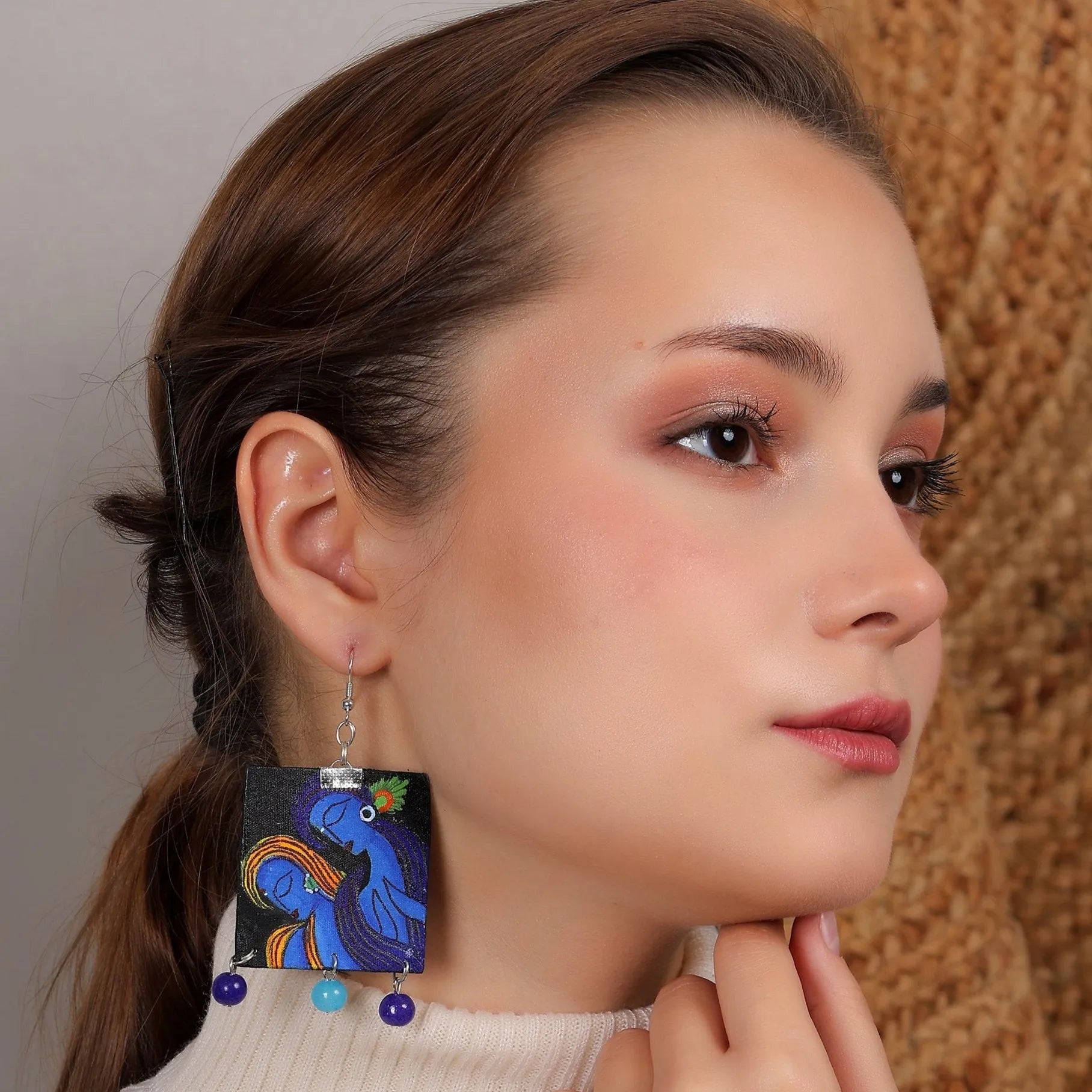 Neelesh Brij Ke Kanha Traditional Multi Color Hand Painted Drop (Earrings) HP-ER-026 - KHOJ.CITY