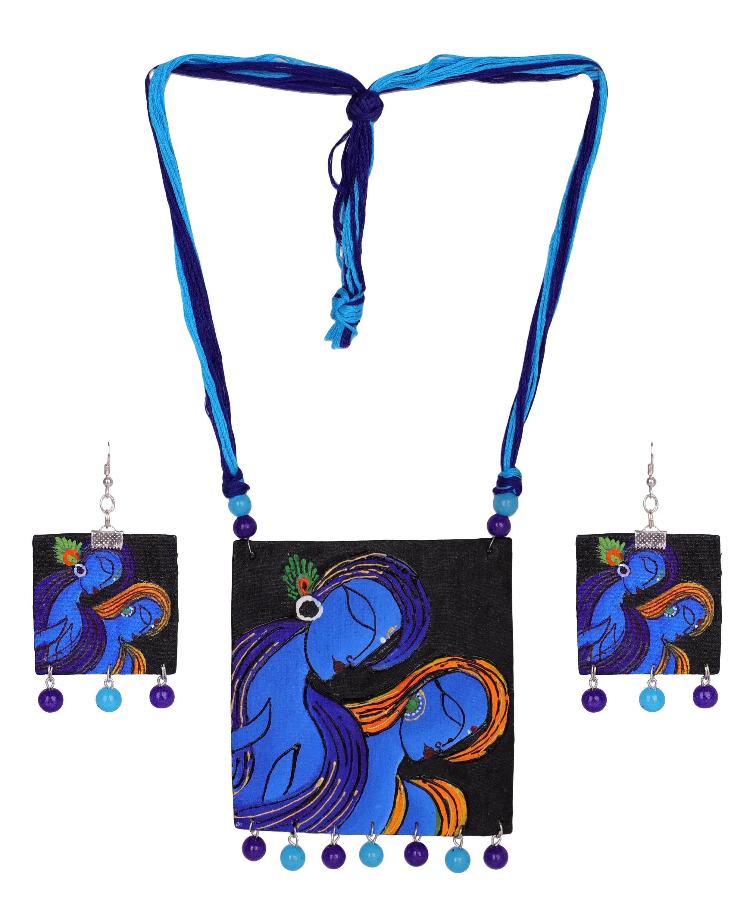 Neelesh Brij Ke Kanha Traditional Multi Color Hand Painted (Necklace Set) HP-NP-199 - KHOJ.CITY