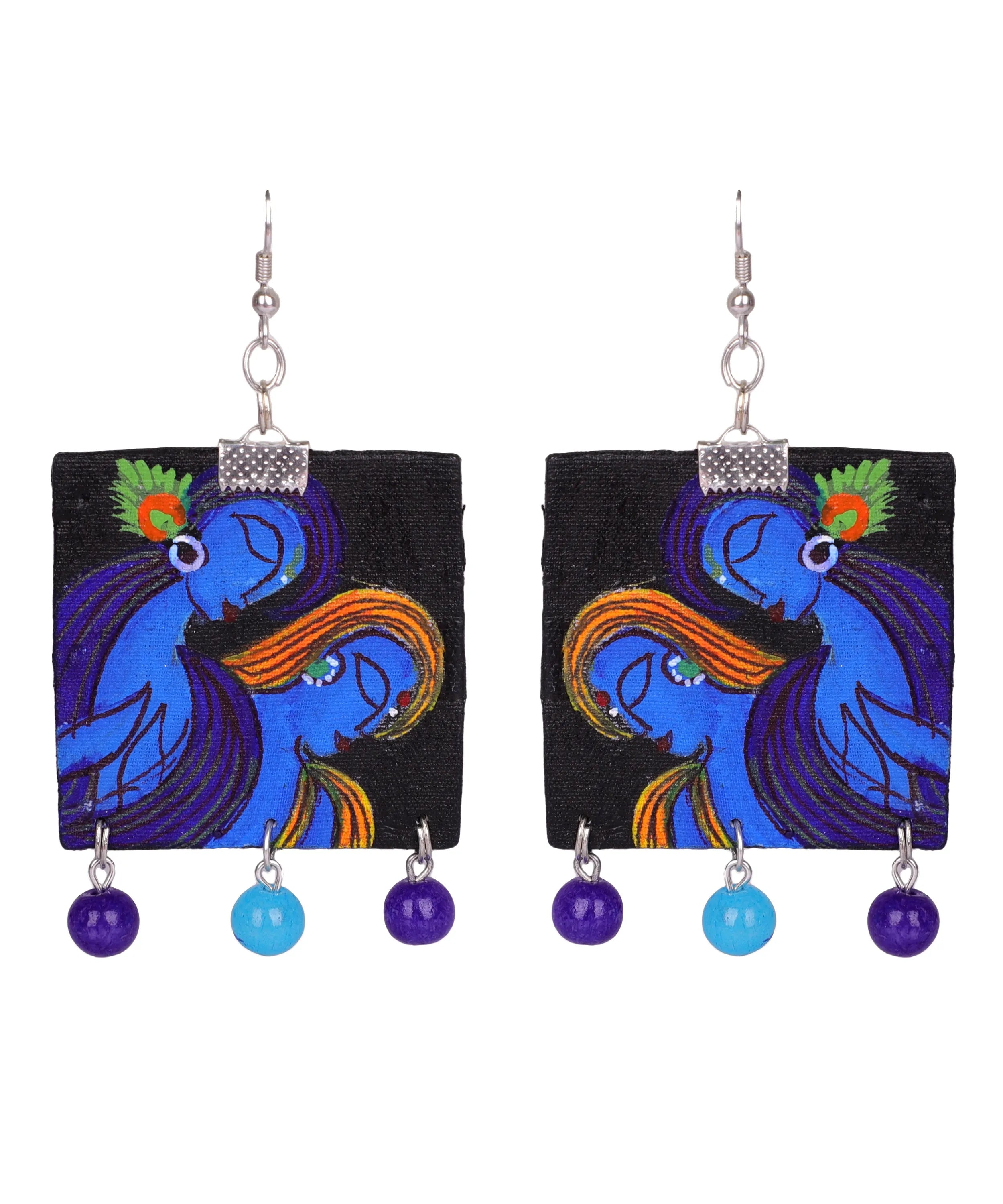 Neelesh Brij Ke Kanha Traditional Multi Color Hand Painted Drop (Earrings) HP-ER-026 - KHOJ.CITY