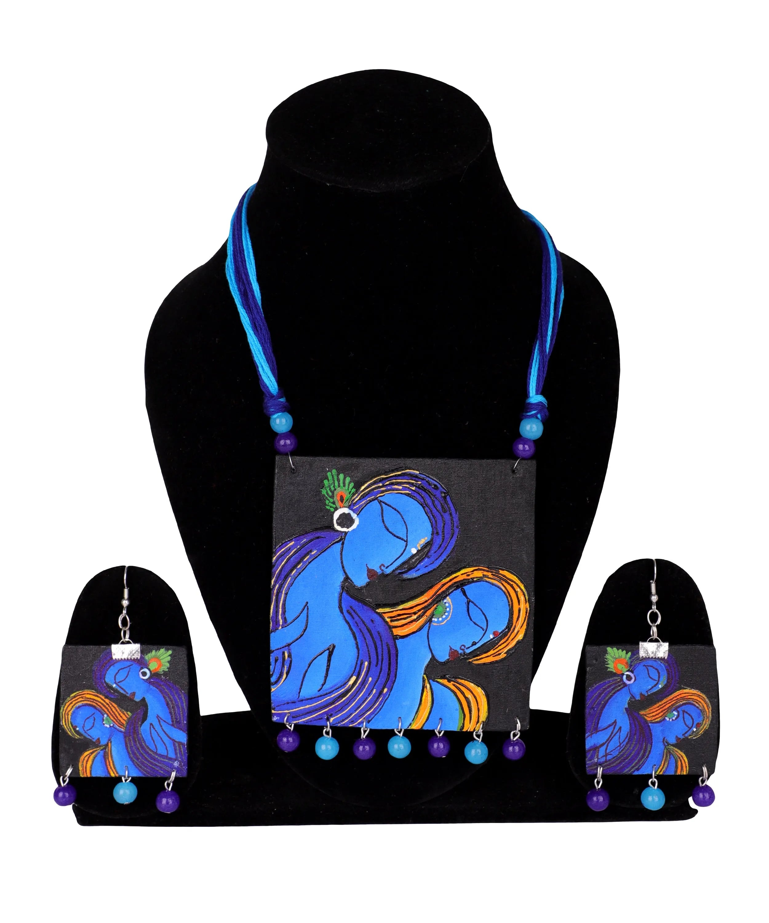 Neelesh Brij Ke Kanha Traditional Multi Color Hand Painted (Necklace Set) HP-NP-199 - KHOJ.CITY