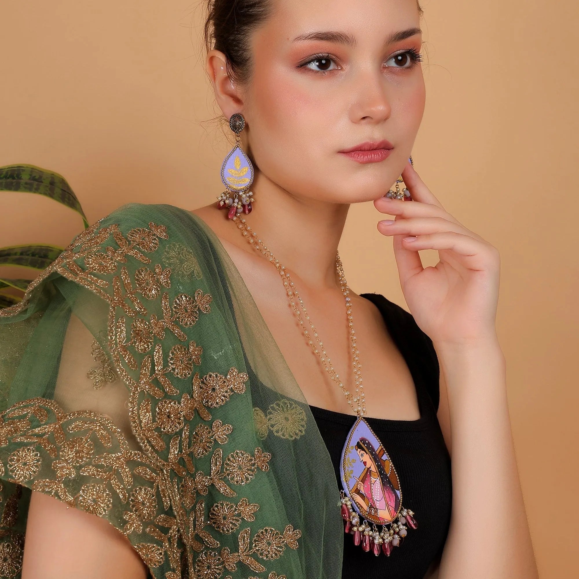 Nishant Classic Lavender Hand Painted (Necklace Set) HP-NP-159 - KHOJ.CITY