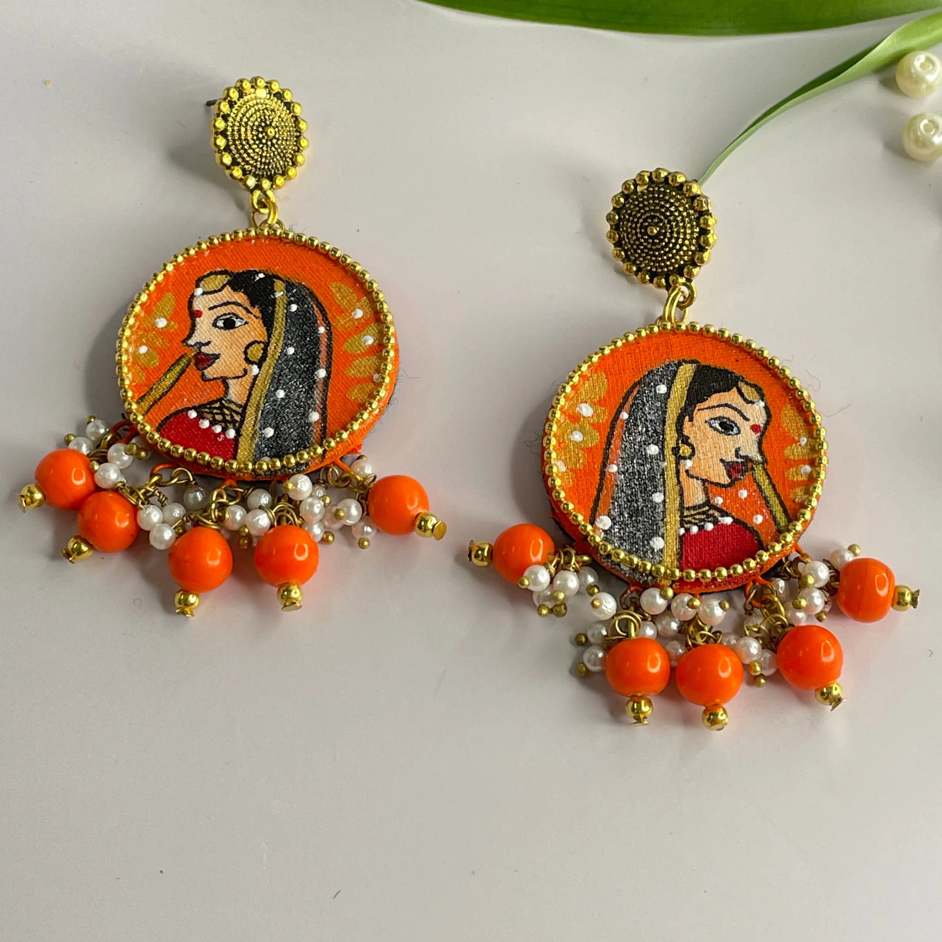 Nayana Traditional Orange Handmade Drop (Earrings) HP-ER- - KHOJ.CITY