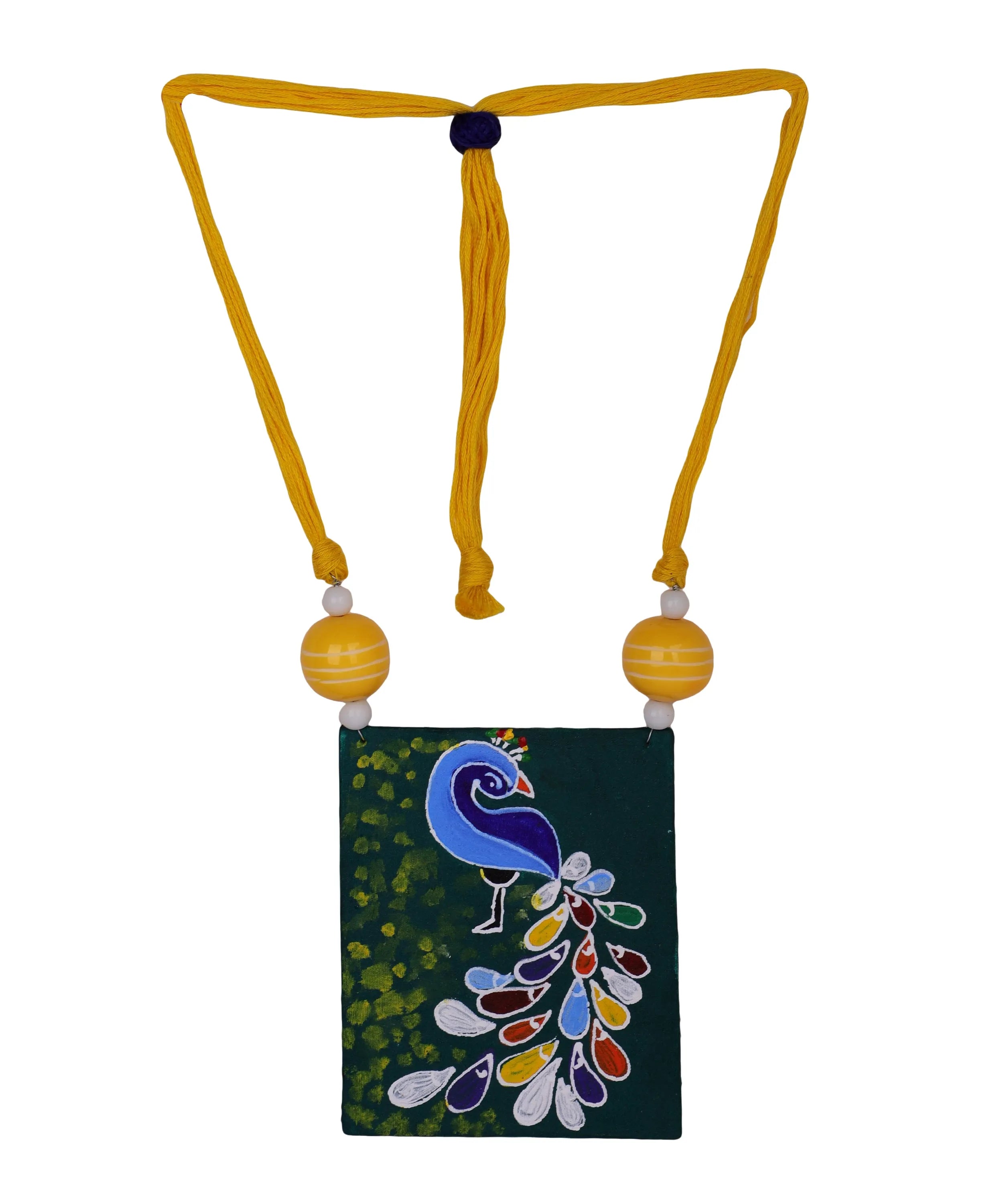 Perched Peafowl Classic Multi Color Hand Painted (Necklace Set) HP-NP-084 - KHOJ.CITY