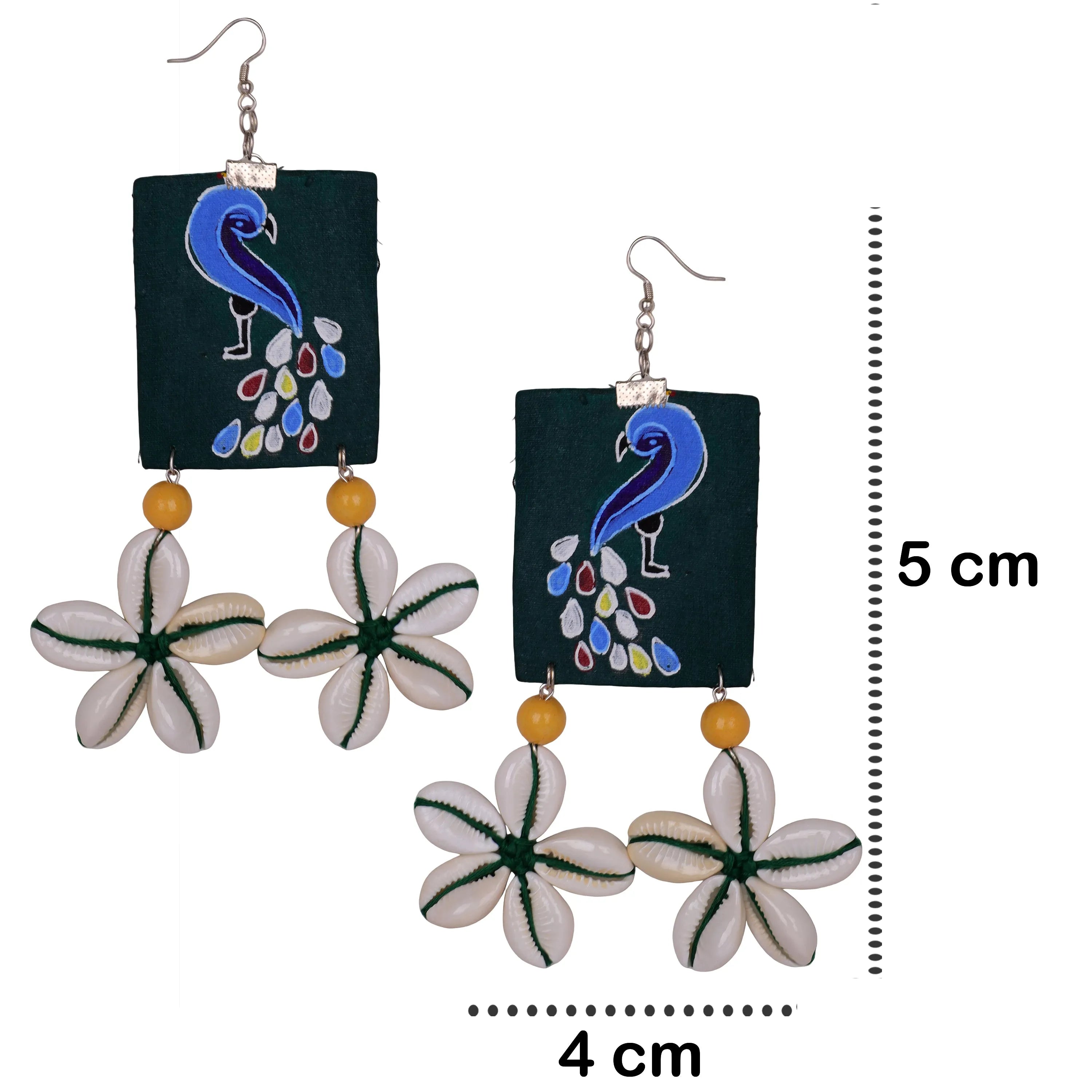 Perched Peafowl Traditional Multi Color Hand Painted Drop (Earrings) HP-ER-151 - KHOJ.CITY