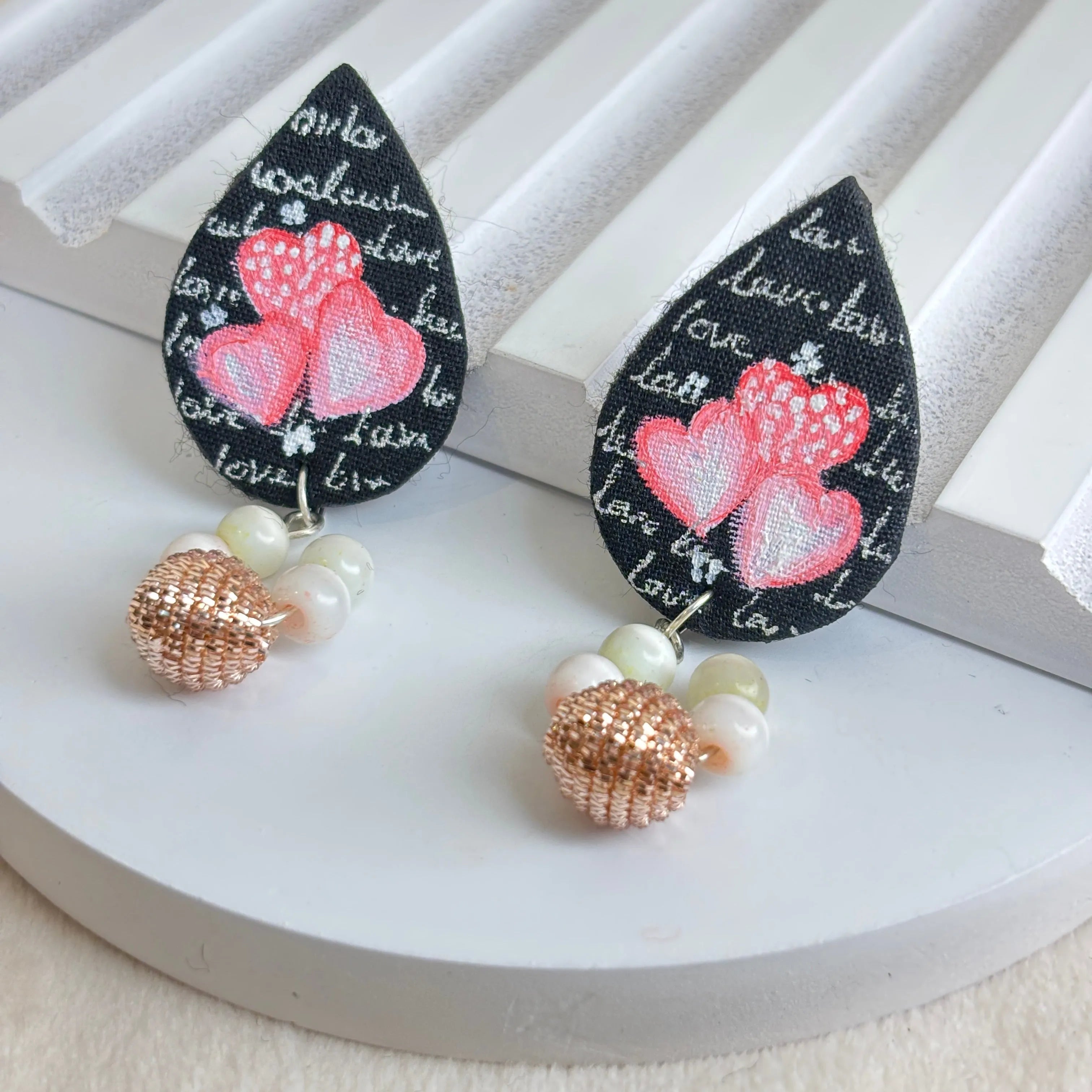 Pink Hearts Bling love (Earrings) HP-ER-252 - KHOJ.CITY