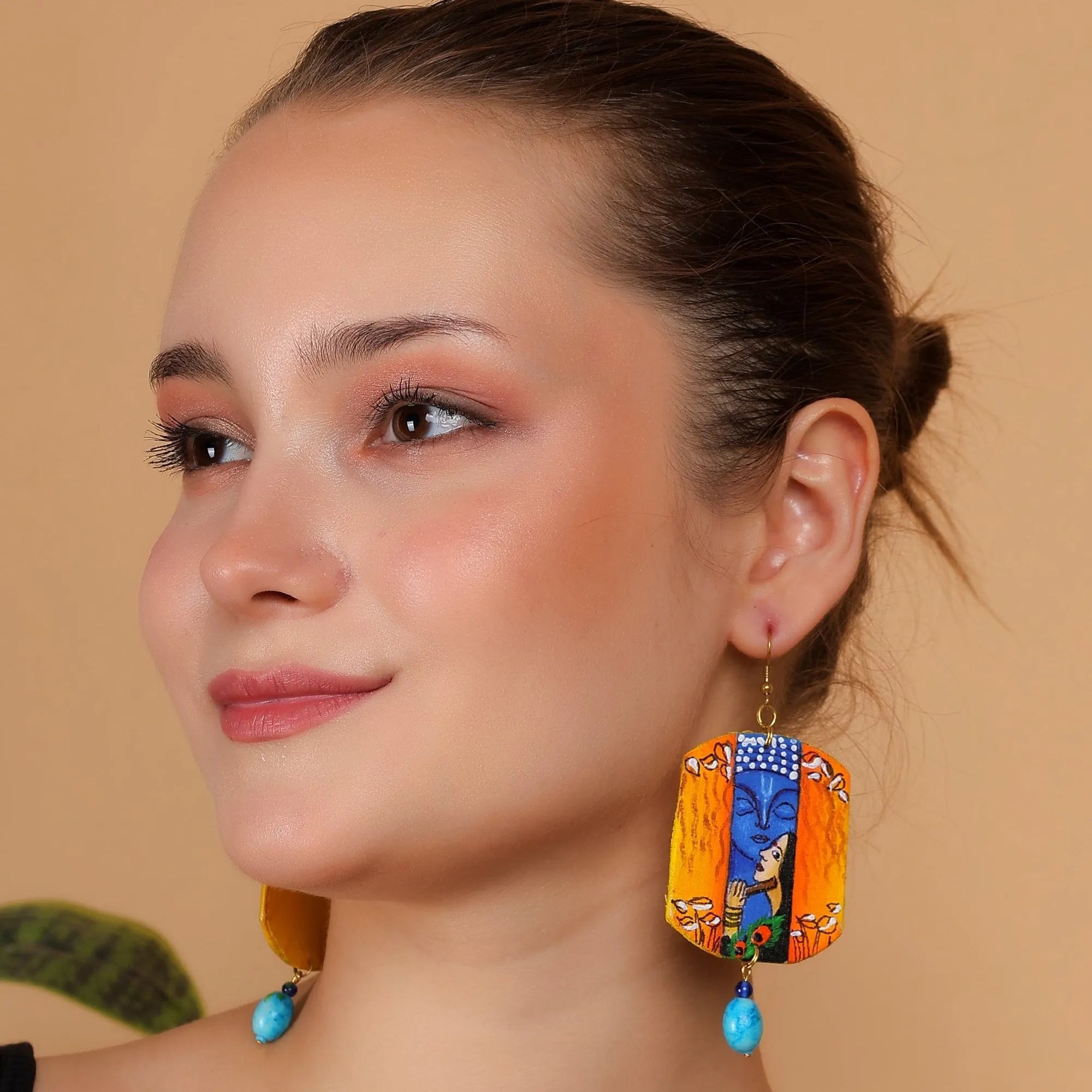 Prem Brij Ke Kanha Traditional Multi Color Hand Painted Drop (Earrings) HP-ER-030 - KHOJ.CITY