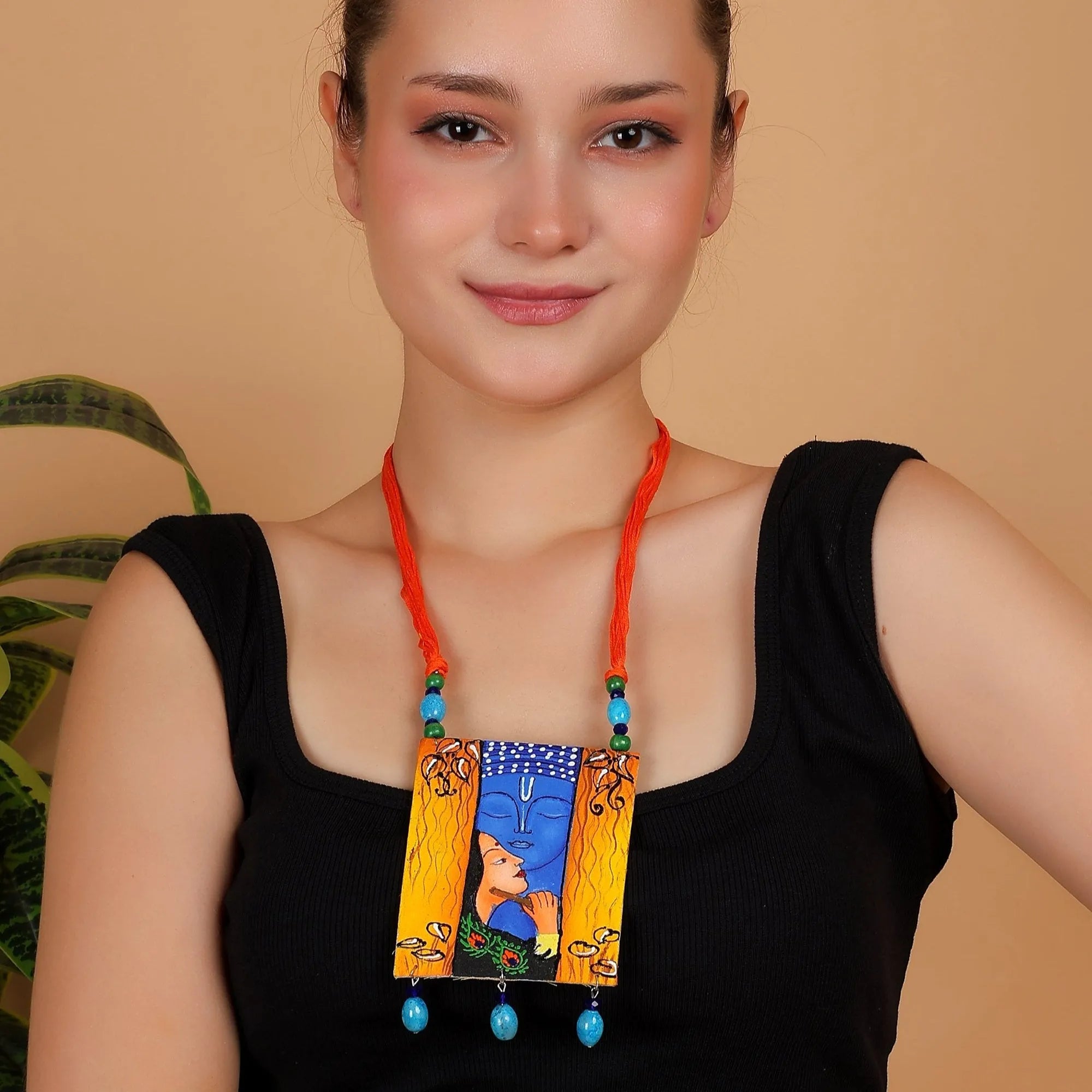 Prem Brij Ke Kanha Traditional Multi Color Hand Painted (Necklace) HP-NP-017 - KHOJ.CITY
