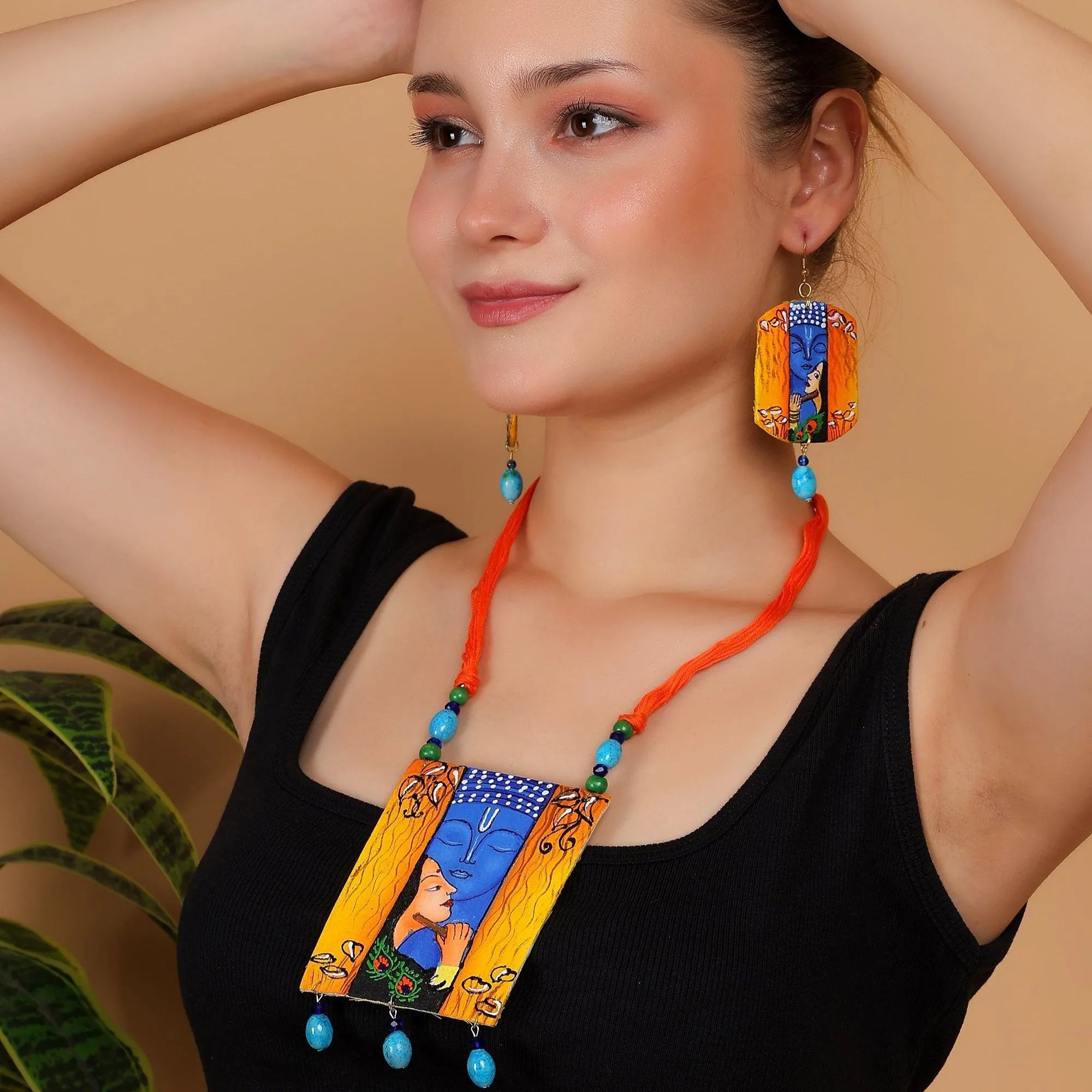 Prem Brij Ke Kanha Traditional Multi Color Hand Painted (Necklace Set) HP-NP-202 - KHOJ.CITY