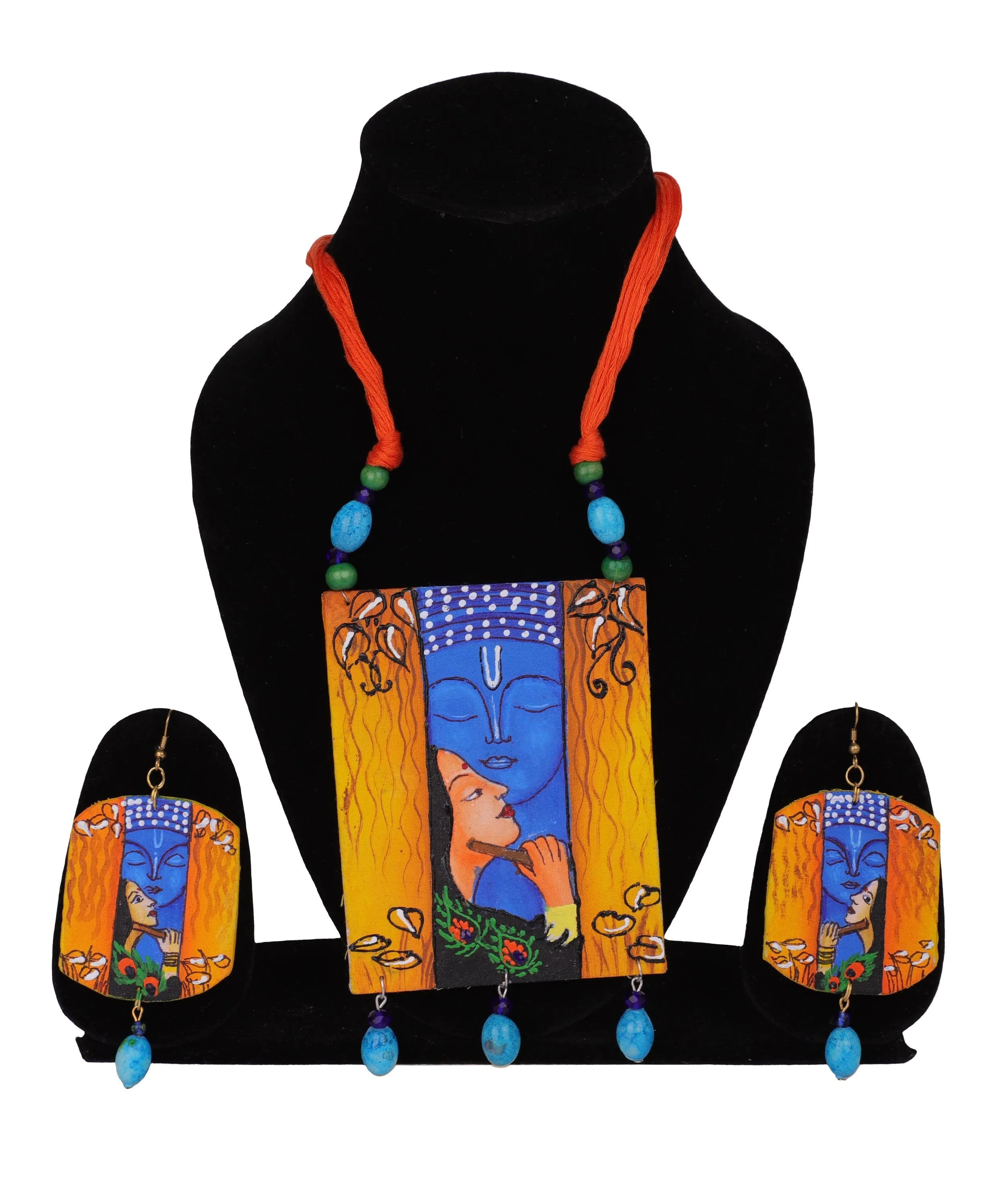 Prem Brij Ke Kanha Traditional Multi Color Hand Painted (Necklace Set) HP-NP-202 - KHOJ.CITY