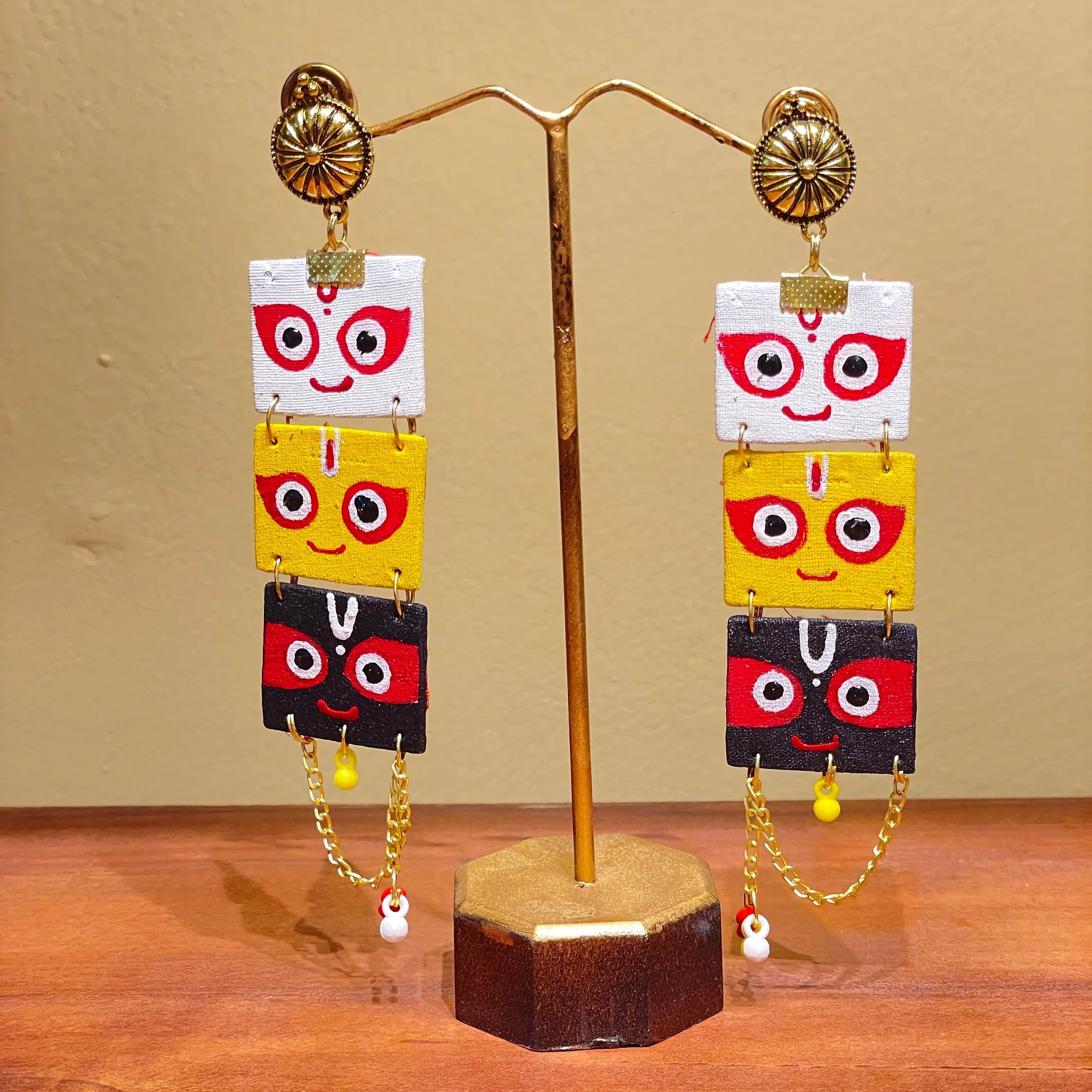Keshava Puri Jagannath Traditional Multi Color Hand Painted Drop (Earrings) HP-ER-160 - KHOJ.CITY