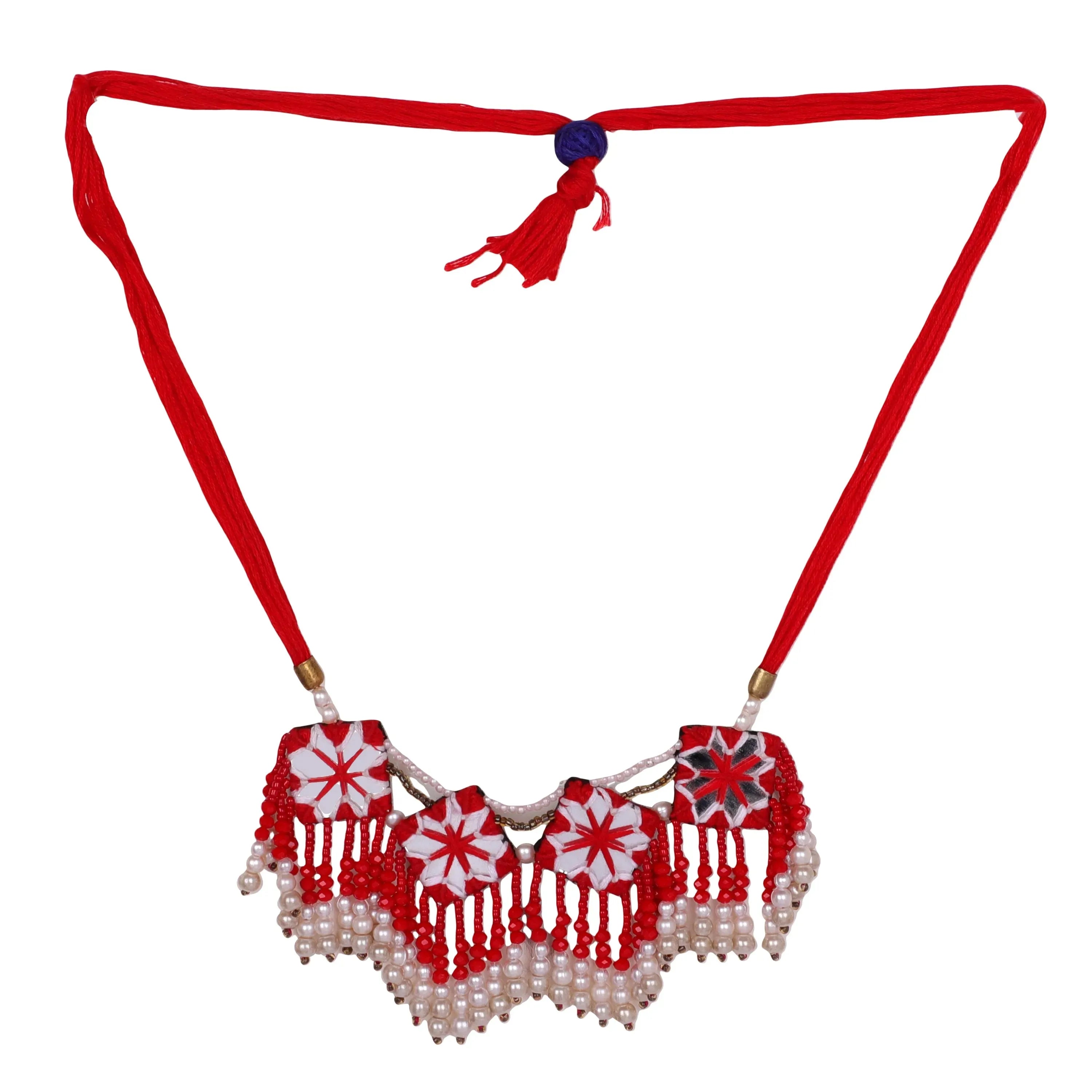 Raani Mirror Traditional Multi Color Handmade Drop (Necklace) HM-NP-203 - KHOJ.CITY