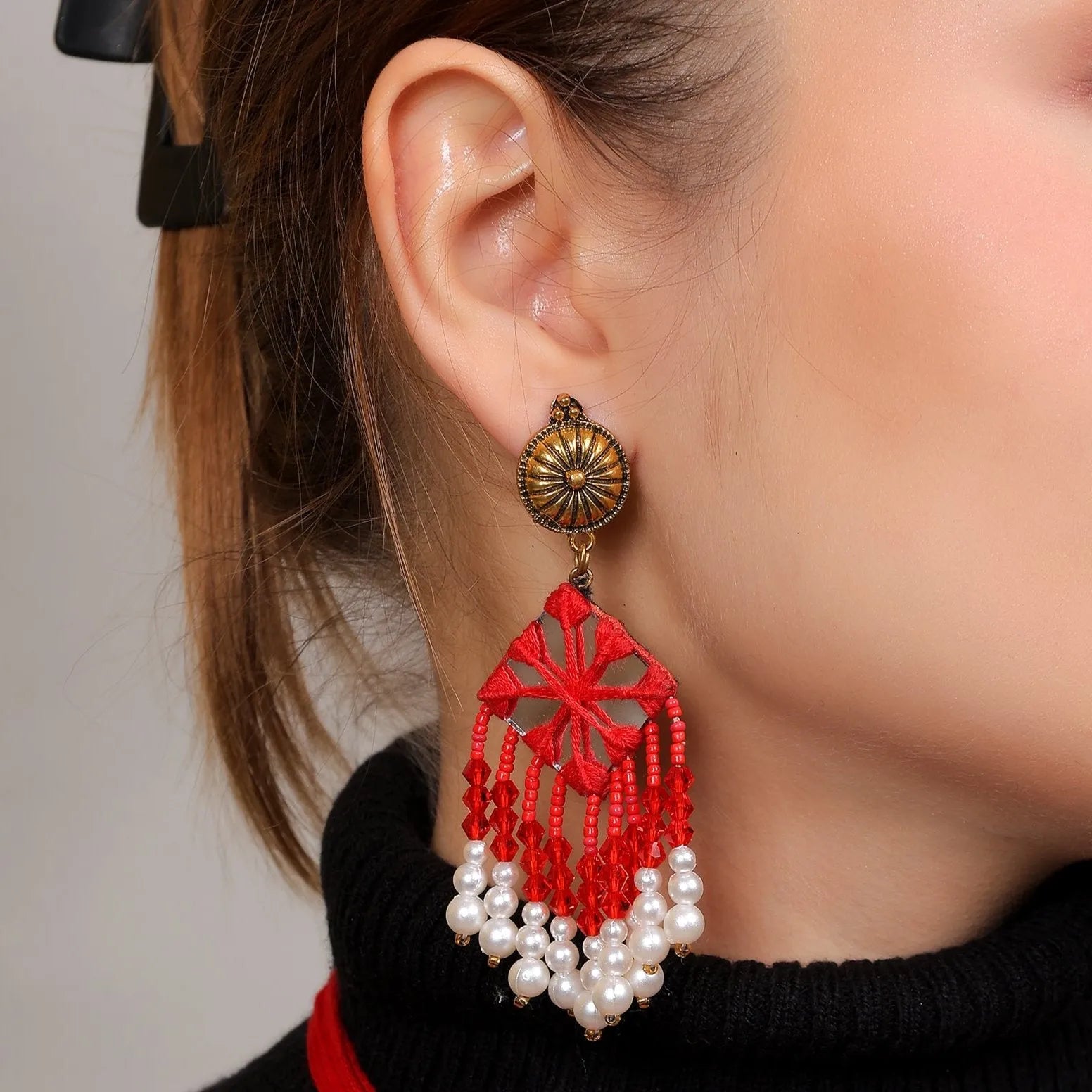 Raani Mirror Traditional Multi Color Handmade Drop (Earrings) HM-ER-048 - KHOJ.CITY