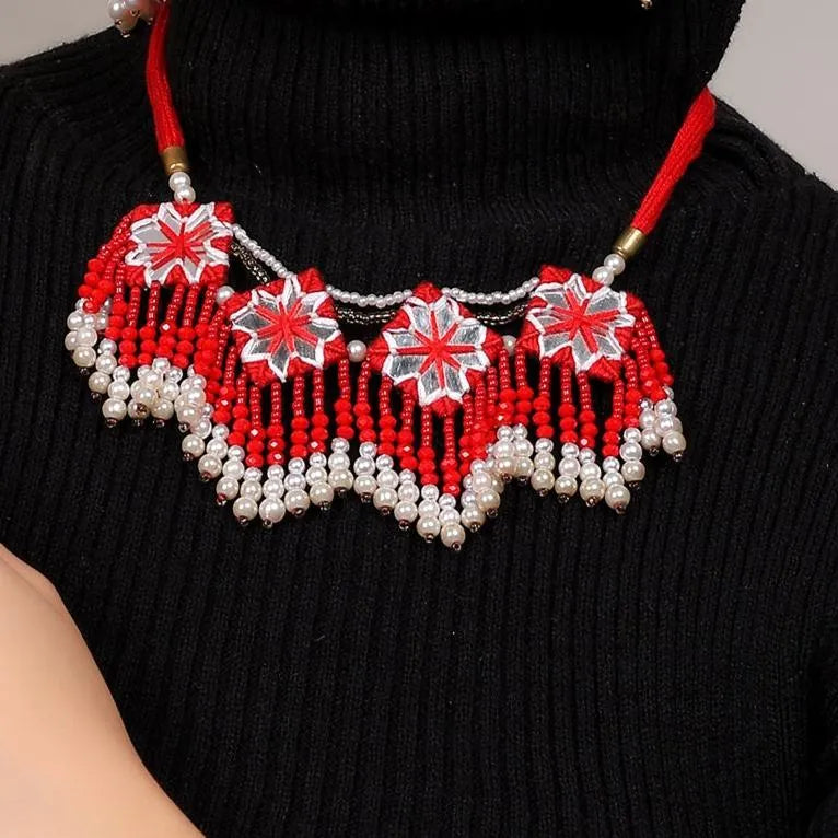 Raani Mirror Traditional Multi Color Handmade Drop (Necklace) HM-NP-203 - KHOJ.CITY