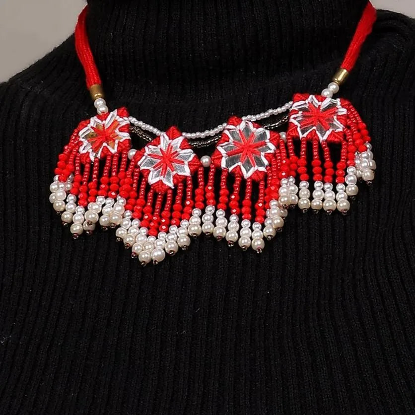 Raani Mirror Traditional Multi Color Handmade Drop (Necklace) HM-NP-203 - KHOJ.CITY