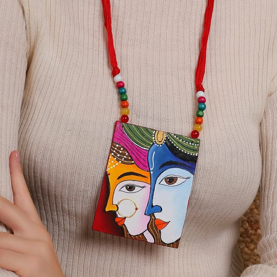 Raasleela Brij Ke Kanha Traditional Multi Color Hand Painted (Necklace) HP-NP-014 - KHOJ.CITY