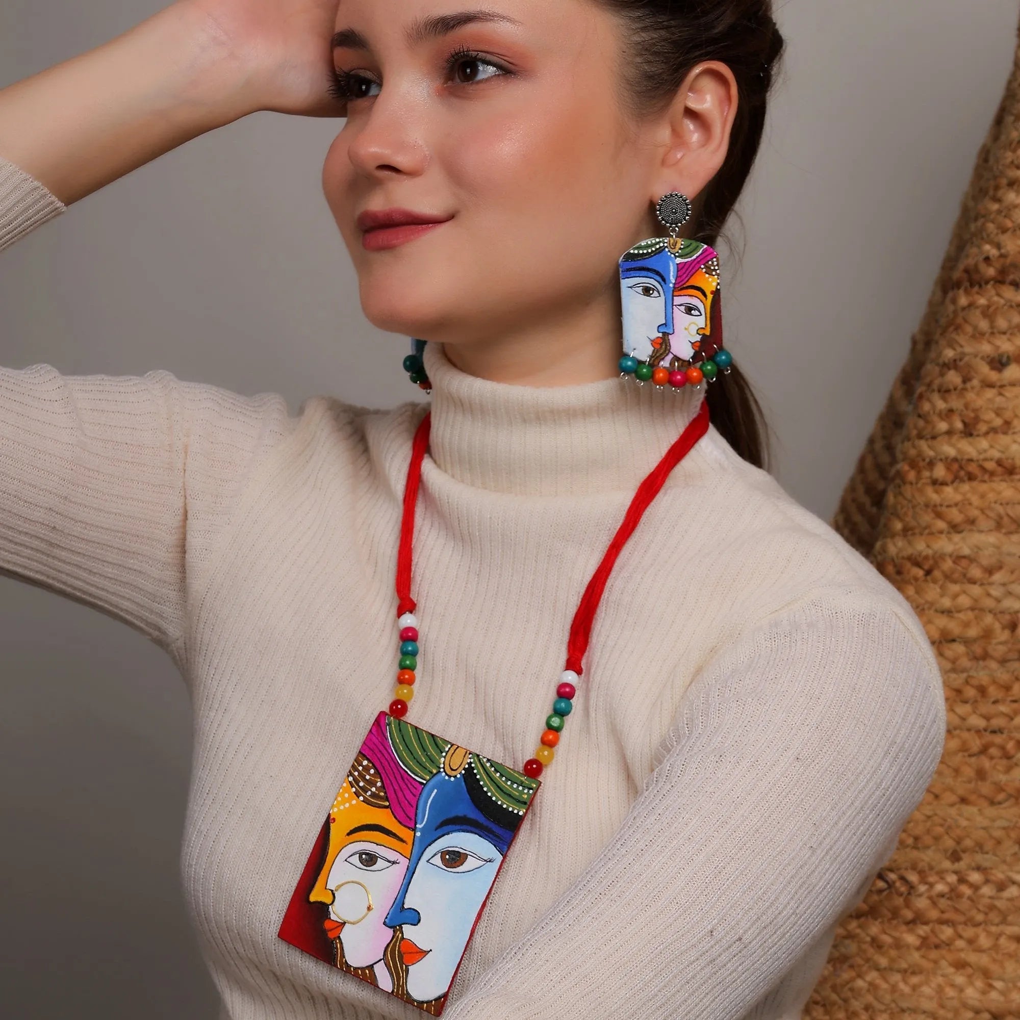Raasleela Brij Ke Kanha Traditional Multi Color Hand Painted (Necklace Set) HP-NP-204 - KHOJ.CITY